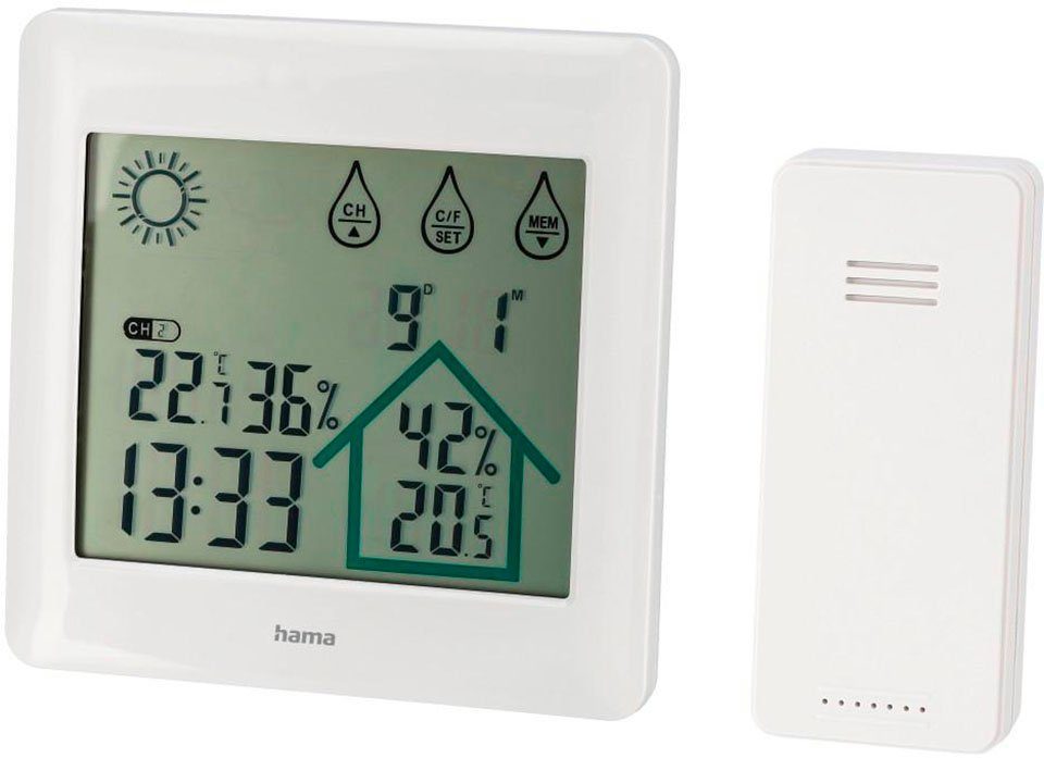 Hama Funk-Wetterstation mit Außensensor, Wettervorhersage Funkwetterstation (Temperatur, Luftfeuchte, Uhrzeit, Datum)