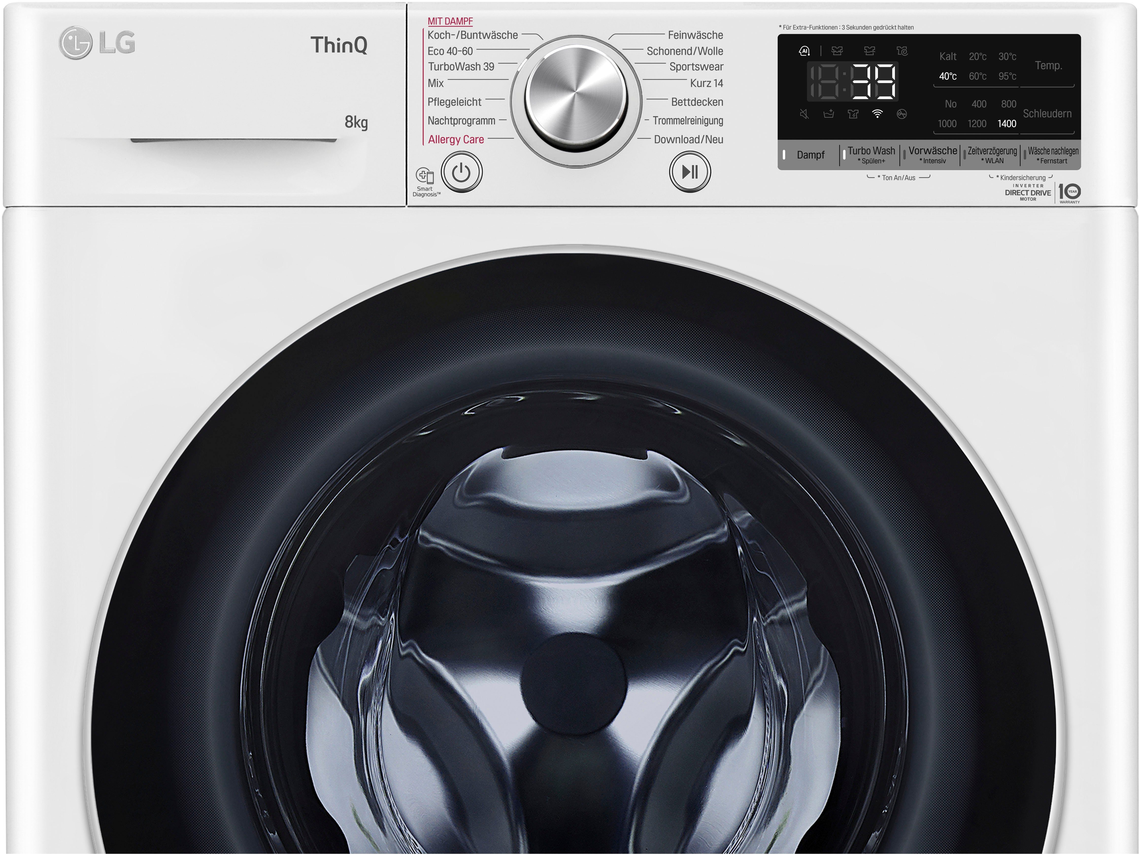LG Waschmaschine Serie 7 F4WV708P1E, 8 kg, 1400 U/min, TurboWash® - Waschen in nur 39 Minuten