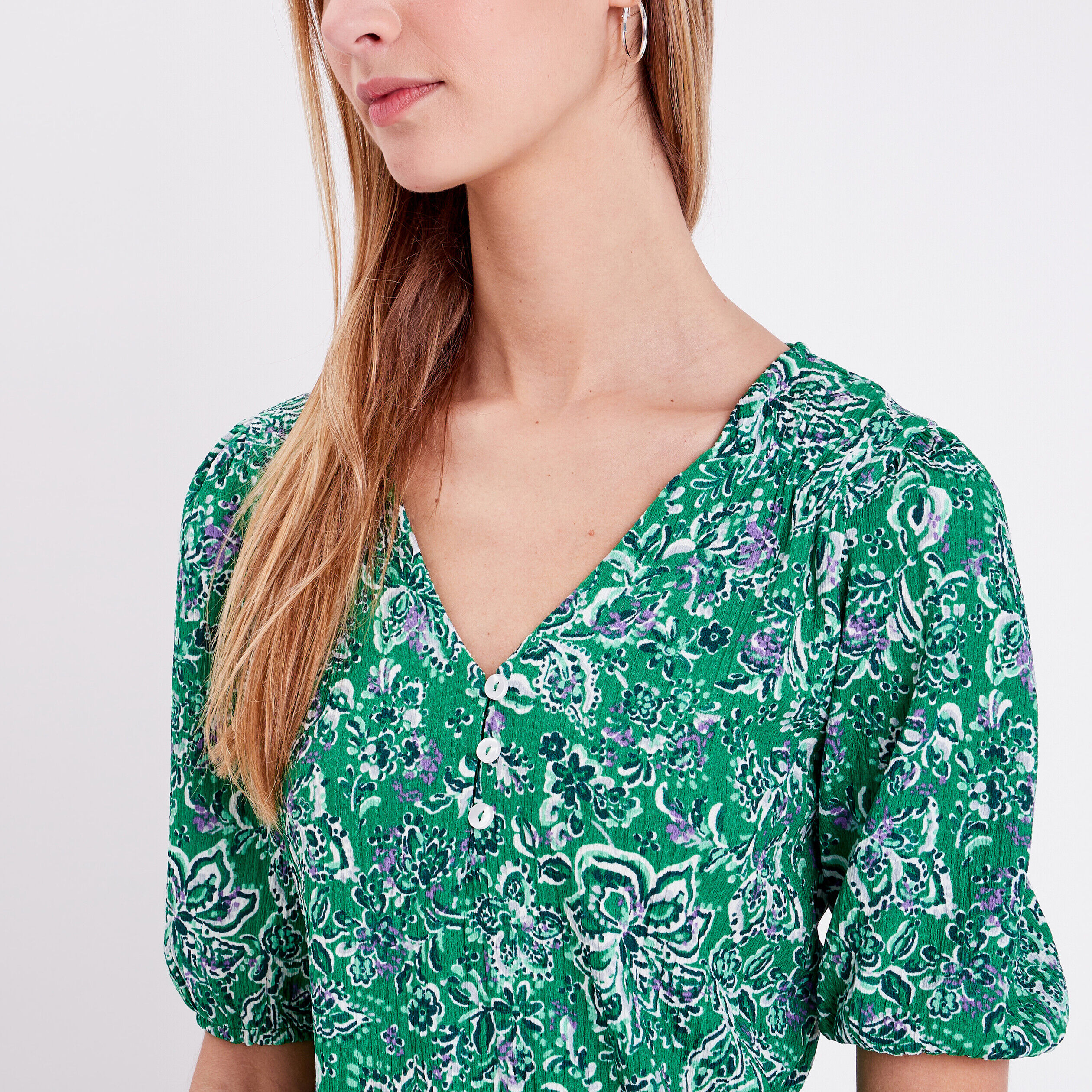 Blouse avec boutons au col vert femme | Cache Cache