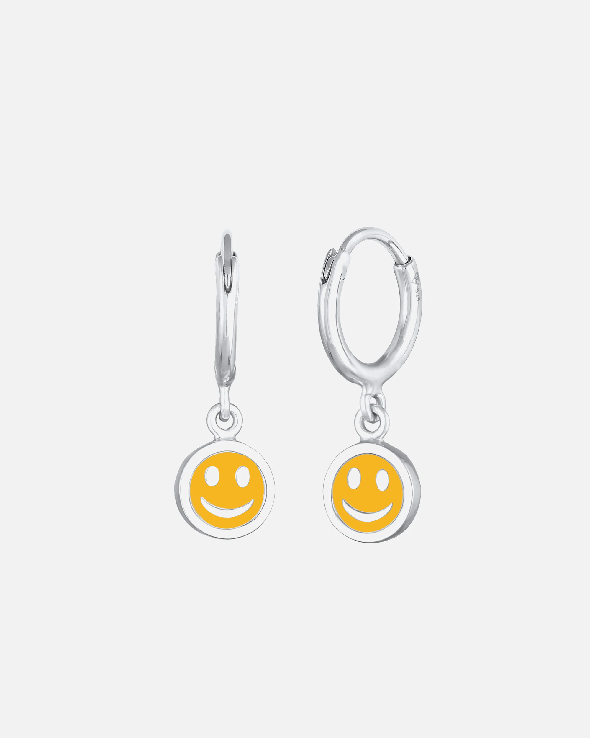 Orecchini a cerchio per bambini Elli con ciondolo a forma di faccina sorridente e smalto blu in argento sterling 925