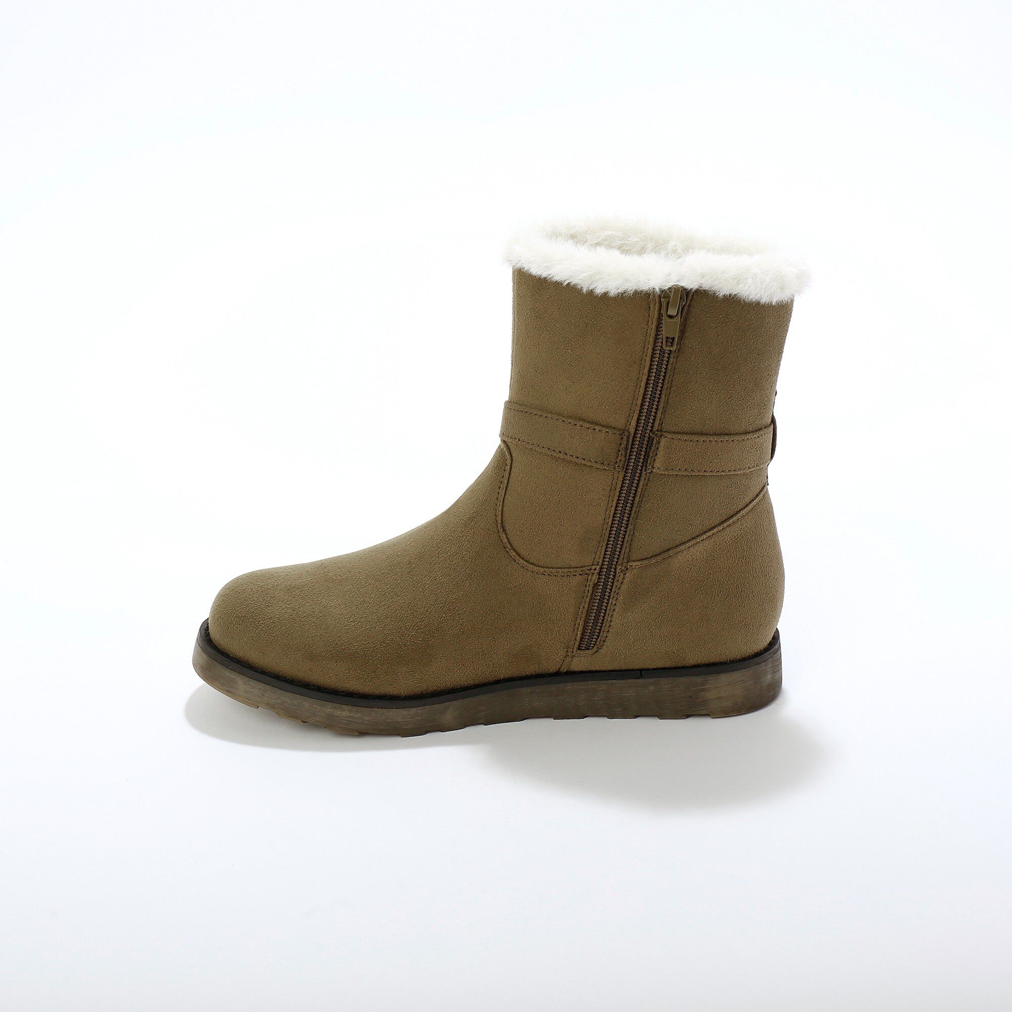 Bottines fourrées zippées à col fausse fourrure et boucle