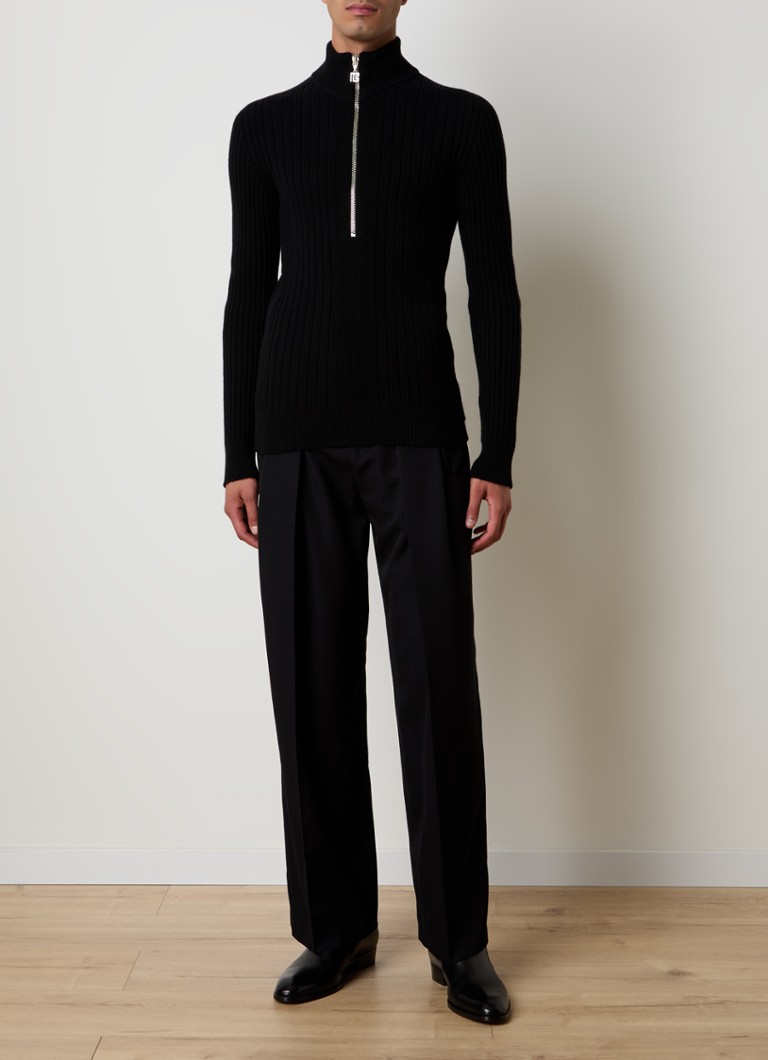 Maglione Balmain in cashmere a coste con mezza zip