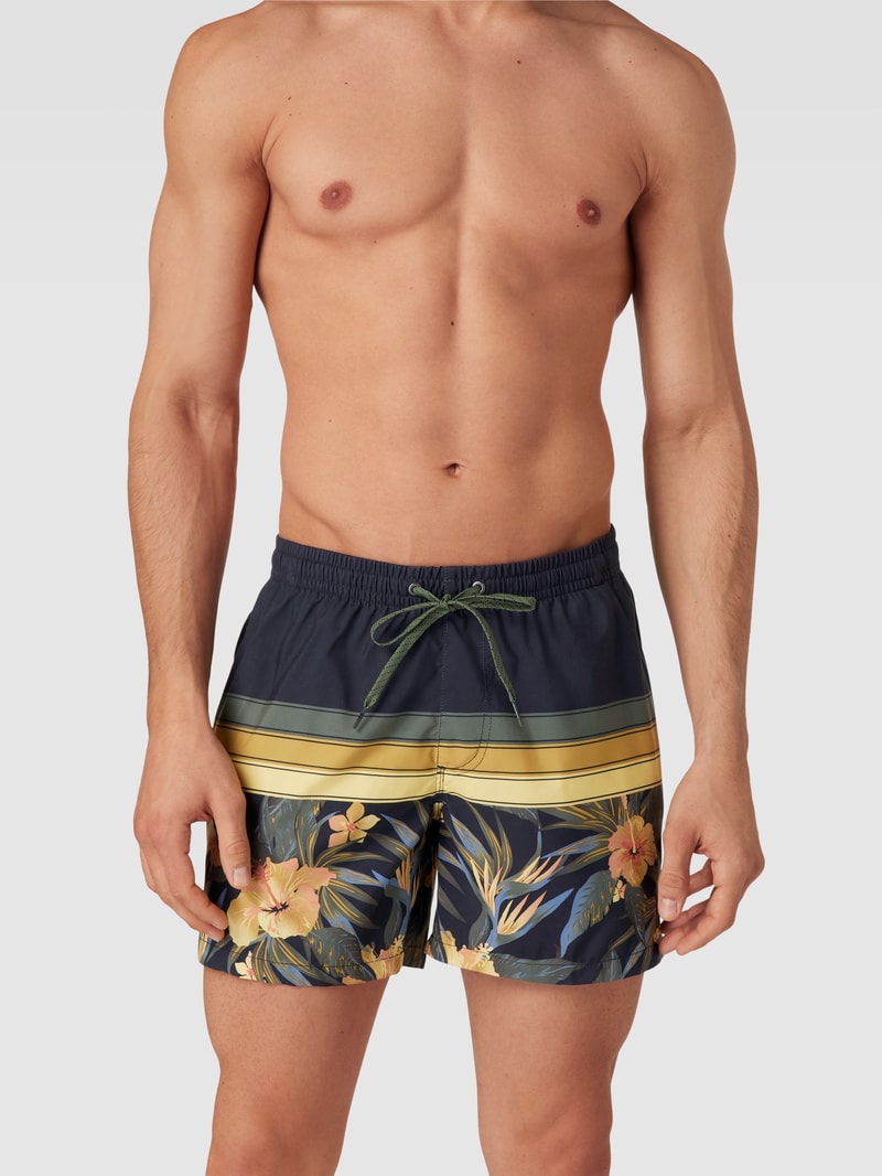 Badehose mit Allover-Muster Modell 'SPORT' in schwarz
