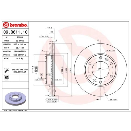 09.B611.10 BREMSSCHEIBE BREMBO VA  VP1 - ATU