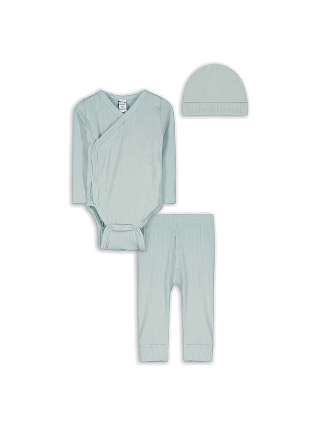 Set aus Langarmbody, Hose und Mütze - Rippenstruktur