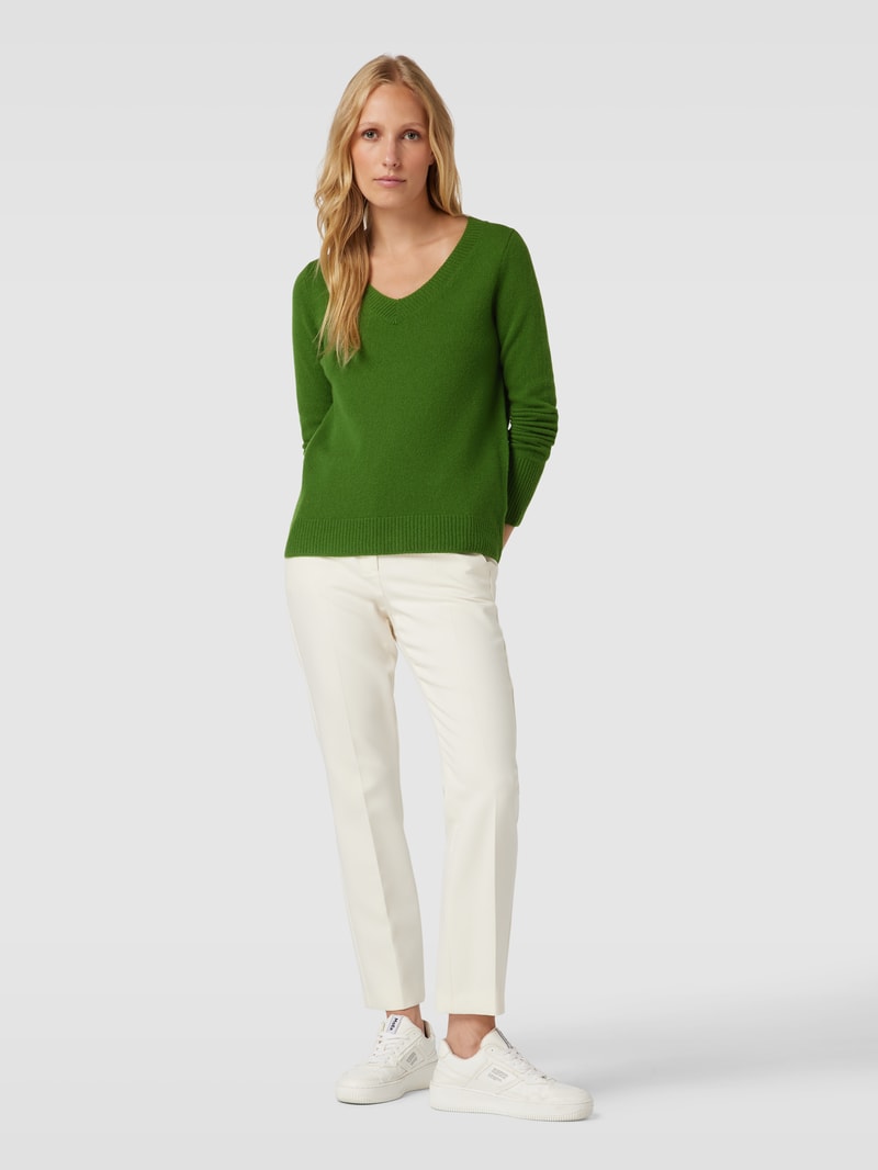 Strickpullover aus Wolle mit V-Ausschnitt in grasgrün