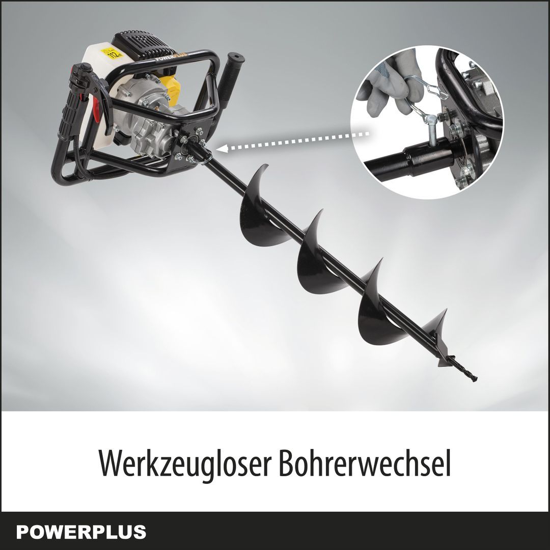 VARO Powerplus Erdbohre benzinbetrieben POWXG50551 - 52 cc,  Links/Rechts-Funktion, Bohrerlänge von 800 mm, 1200 ml Kraftstofftank