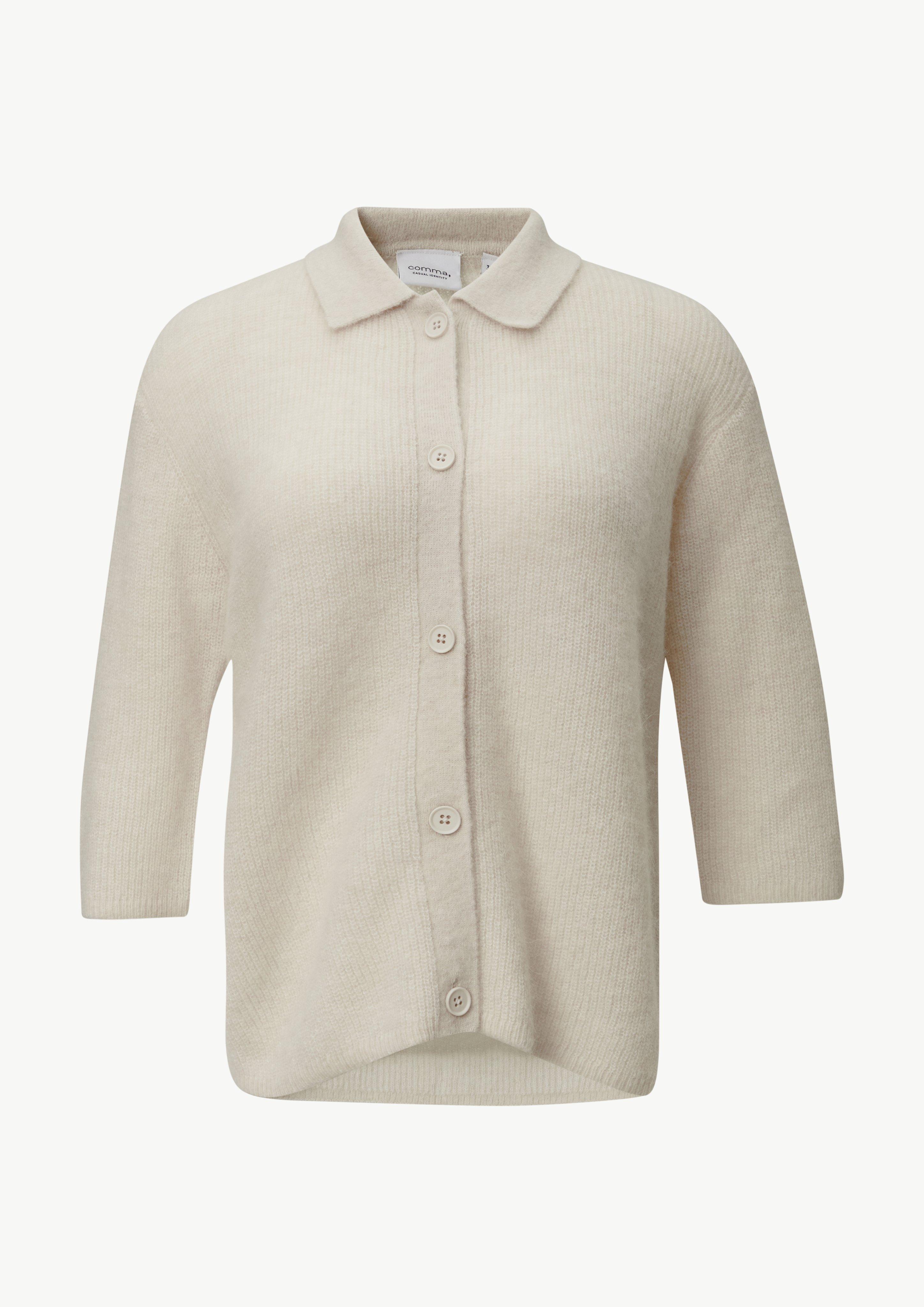 Strickjacke mit Polokragen und Knöpfen - helles beige