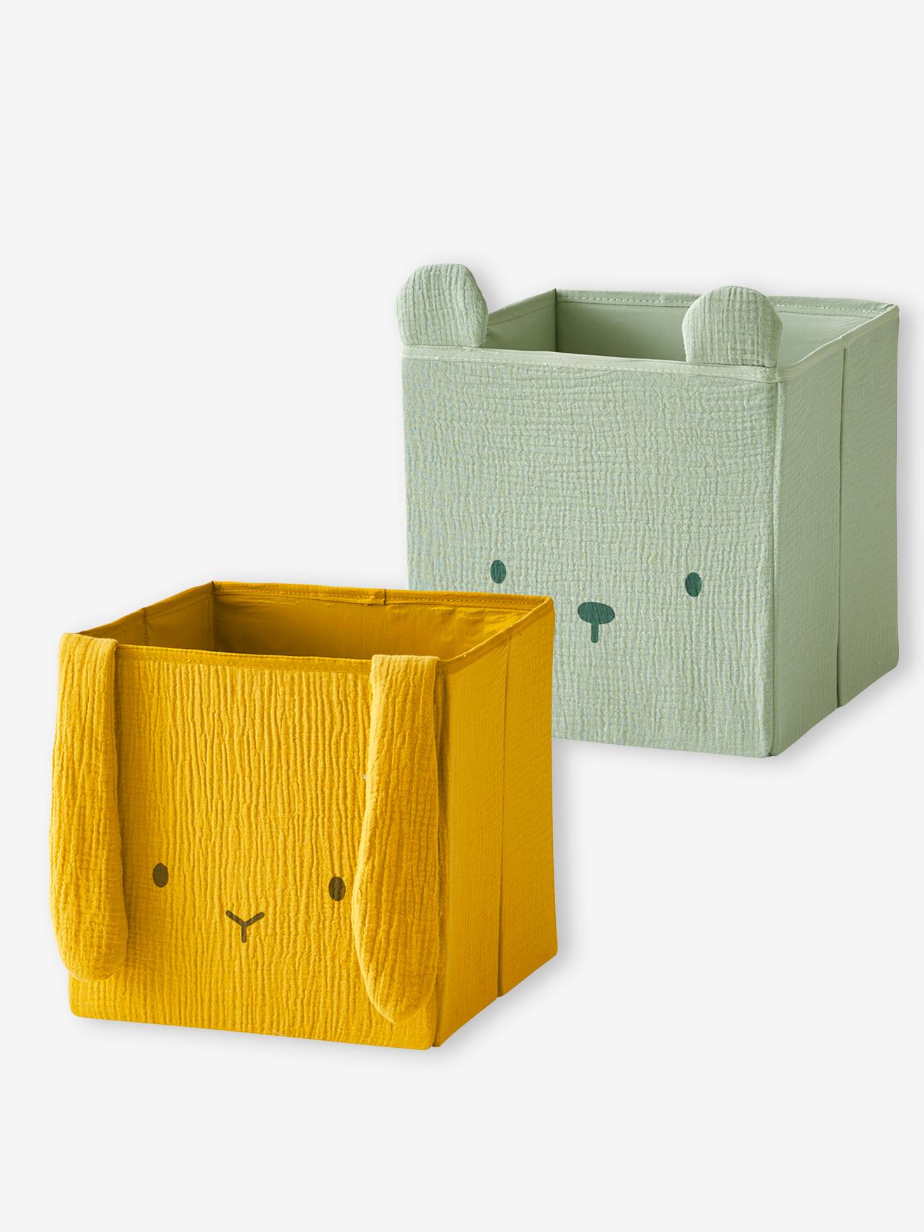 Lot de 2 bacs animaux en gaze de coton lot rose