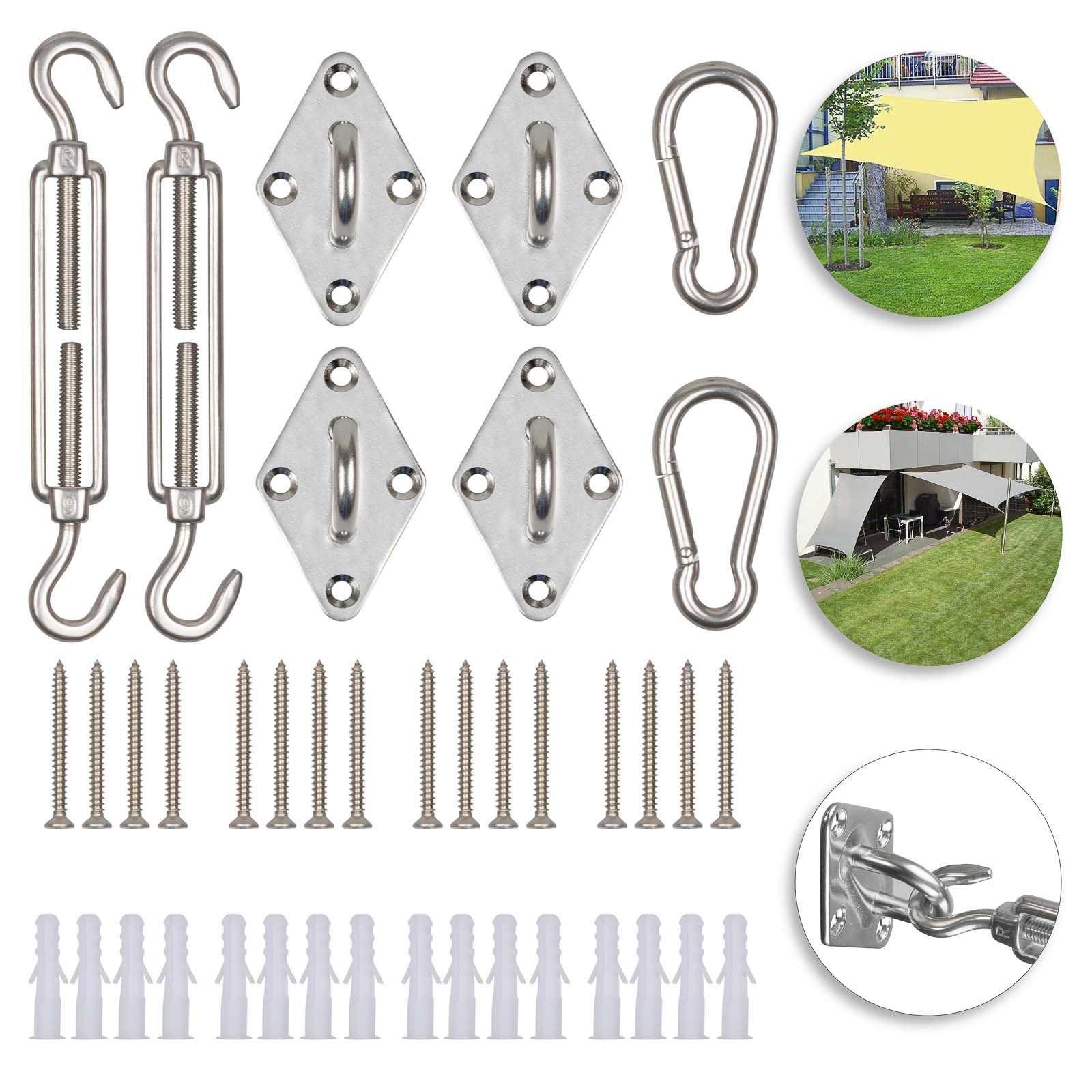 FSH Sonnensegeladapter Sonnensegel Aufbauset Zubehör Kit Spannschraube Karabiner Edelstahl, (Spar Set, 40-tlg), Edelstahl M6