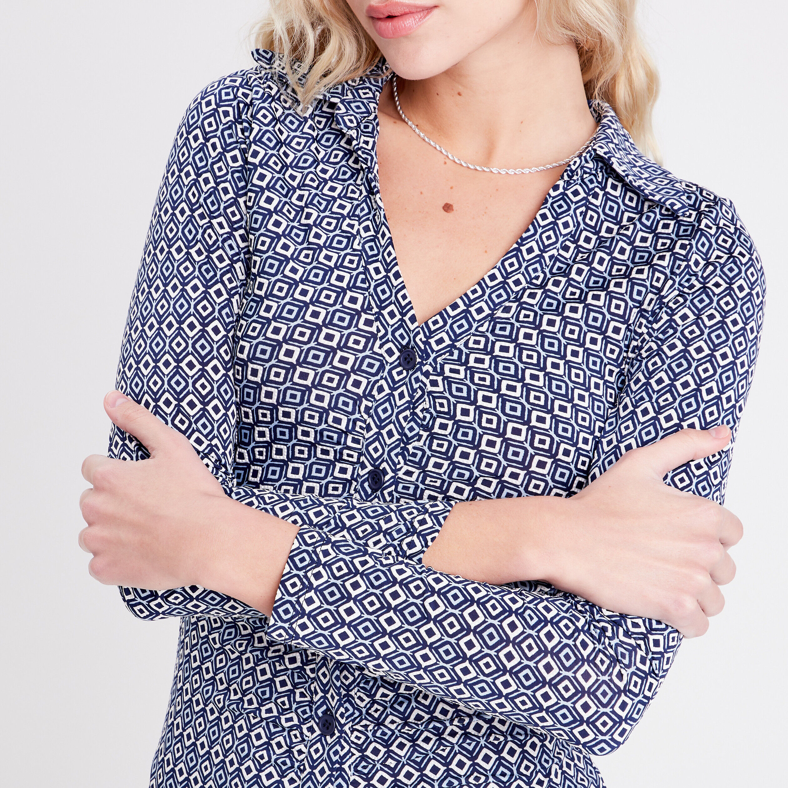 Robe chemise à manches longues bleu clair femme | Cache Cache