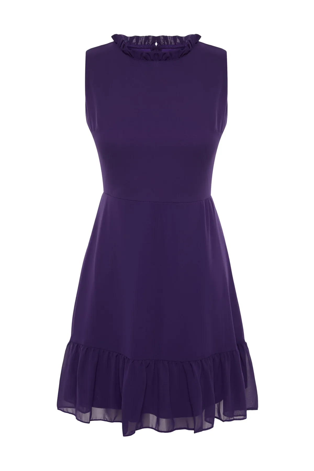 Trendyol Collection  Lilafarbenes A-Linien-Minikleid mit Rüschen und Chiffonfutter TWOSS20EL0237