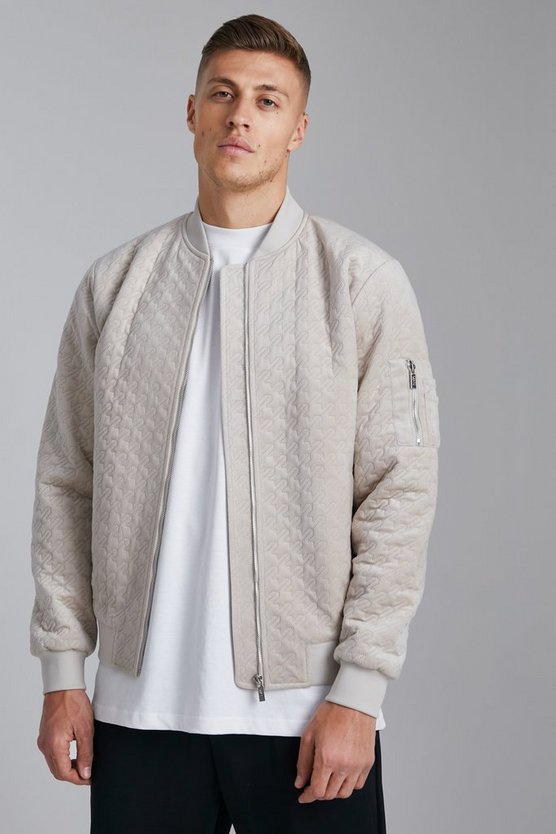 Gesteppte Samt-Bomberjacke mit Hahnentritt-Print