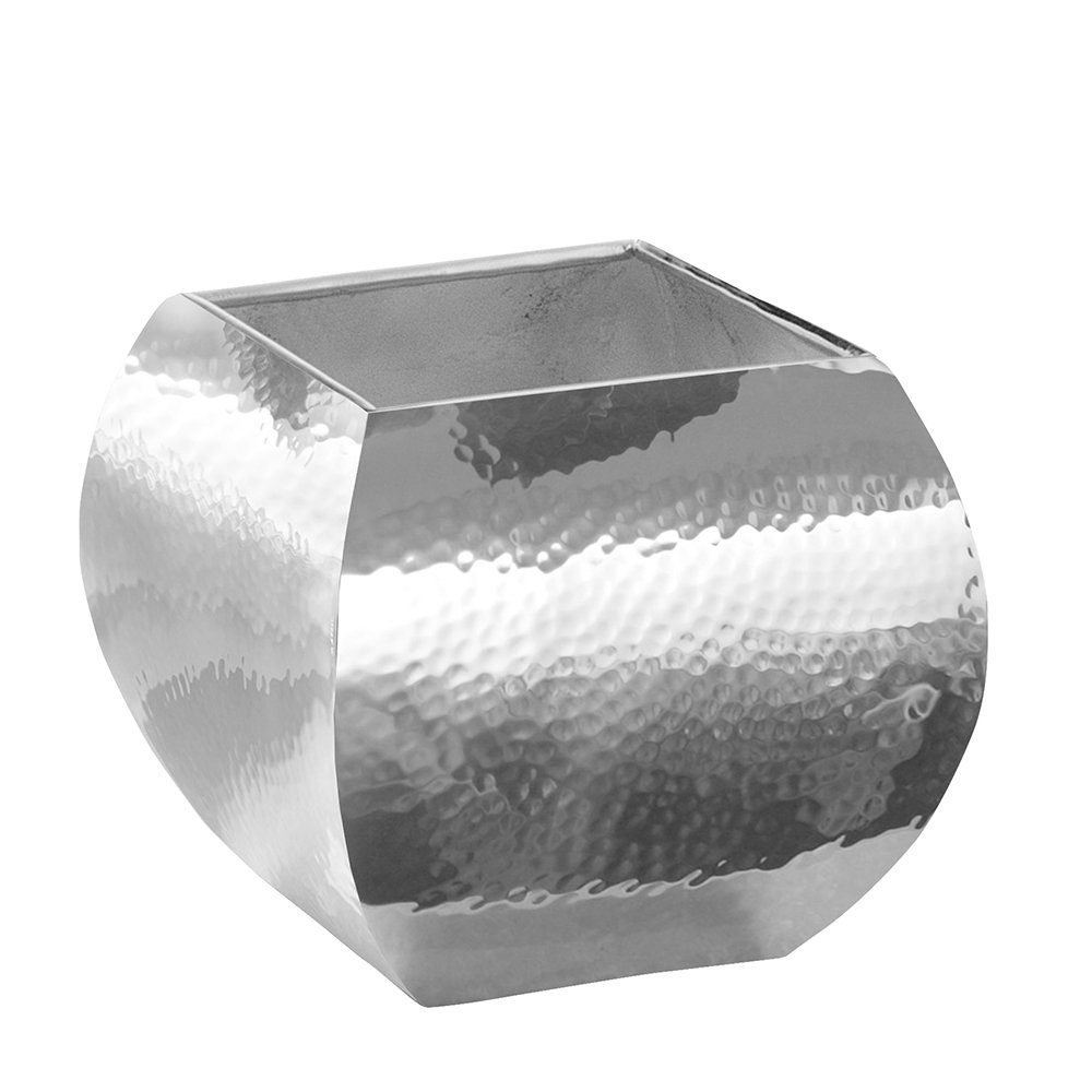 Fink Übertopf Übertopf SQUARE - silberfarben - Edelstahl - H.15cm x B.17cm x T.17cm, Gehämmerte Oberfläche