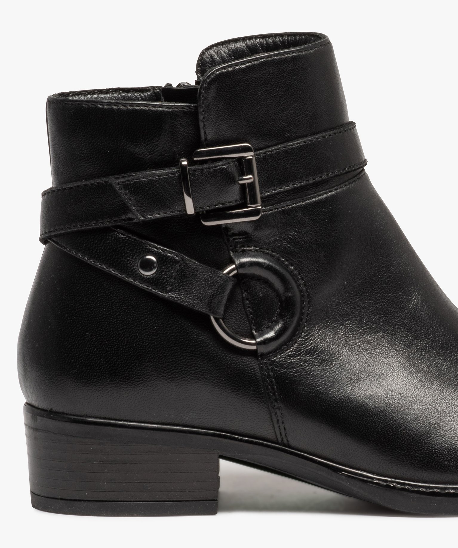 Boots femme unies en cuir à bride décorative - Tanéo noir | GEMO