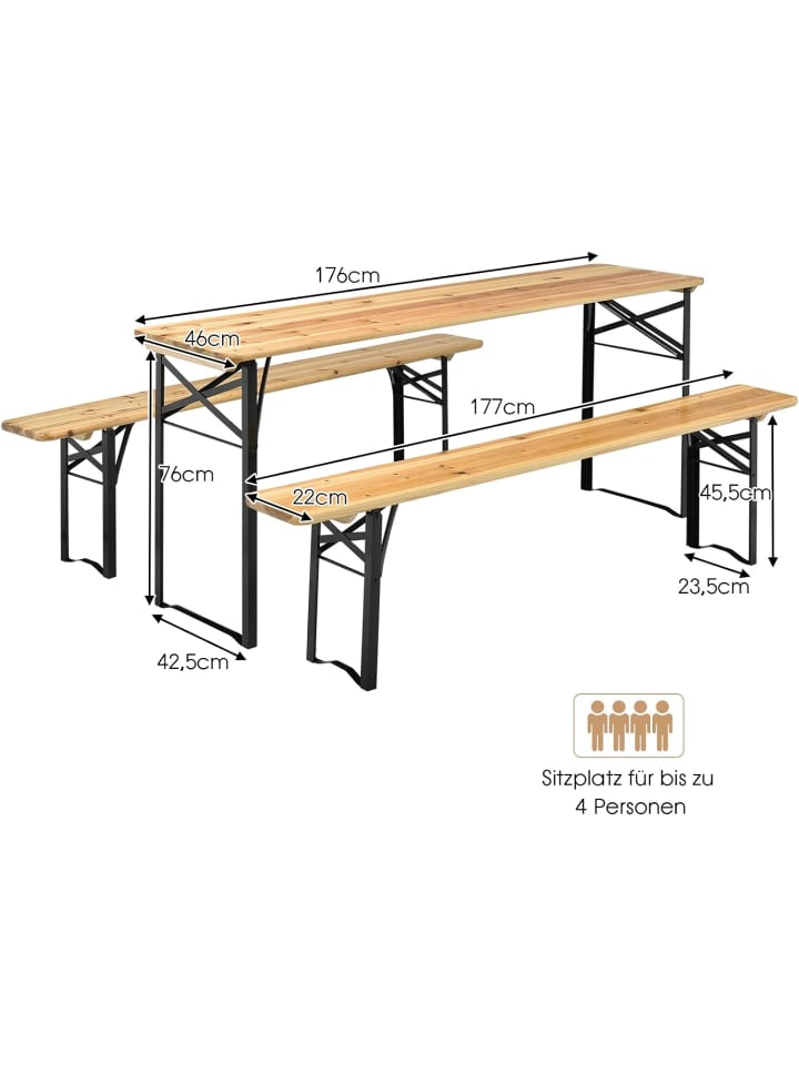 COSTWAY Picknicktisch 3tlg. Set in Braun günstig kaufen onesize