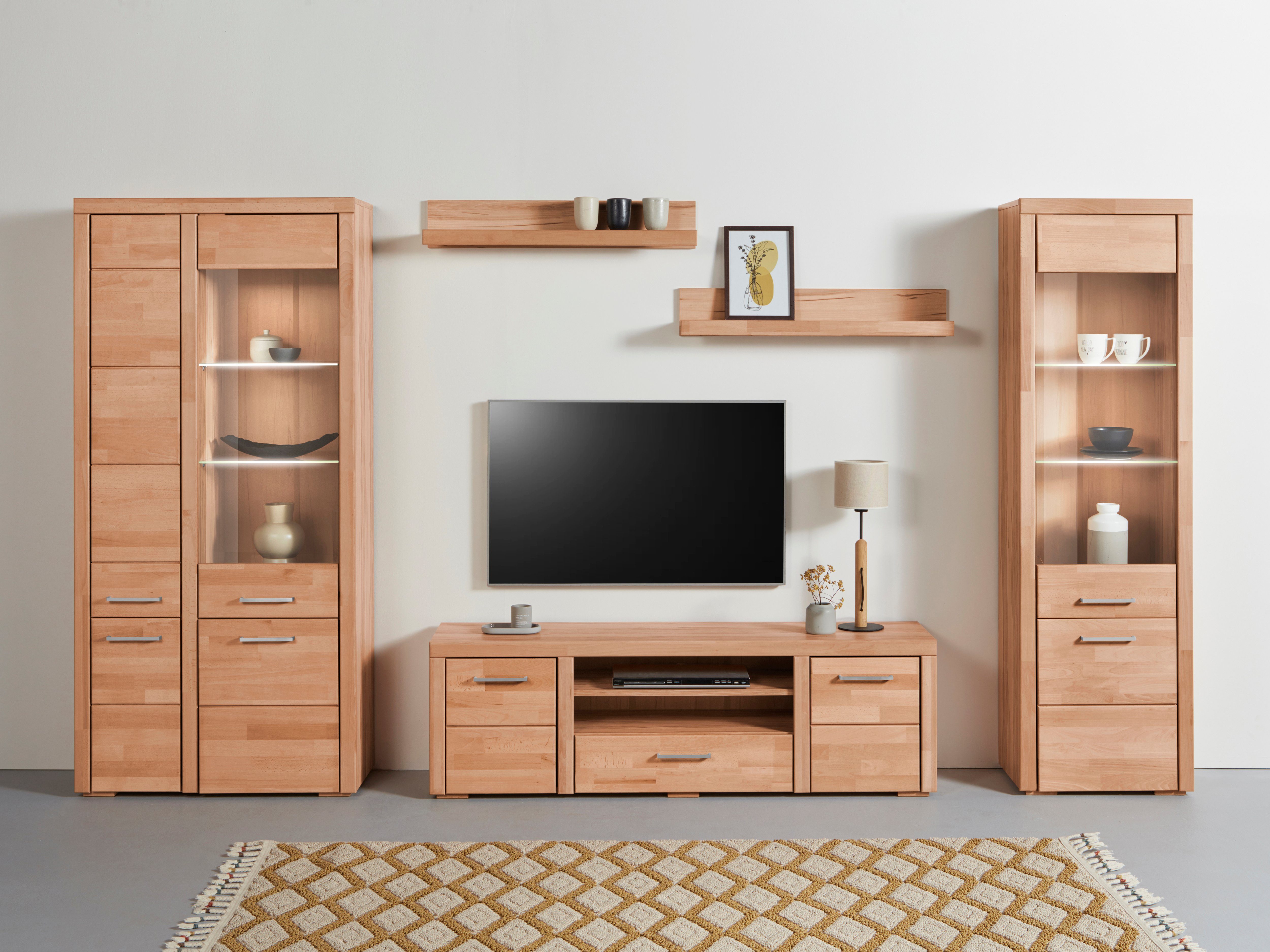Woltra Wohnwand Falco, (Set, 4-St., 5), Fronten aus Massivholz