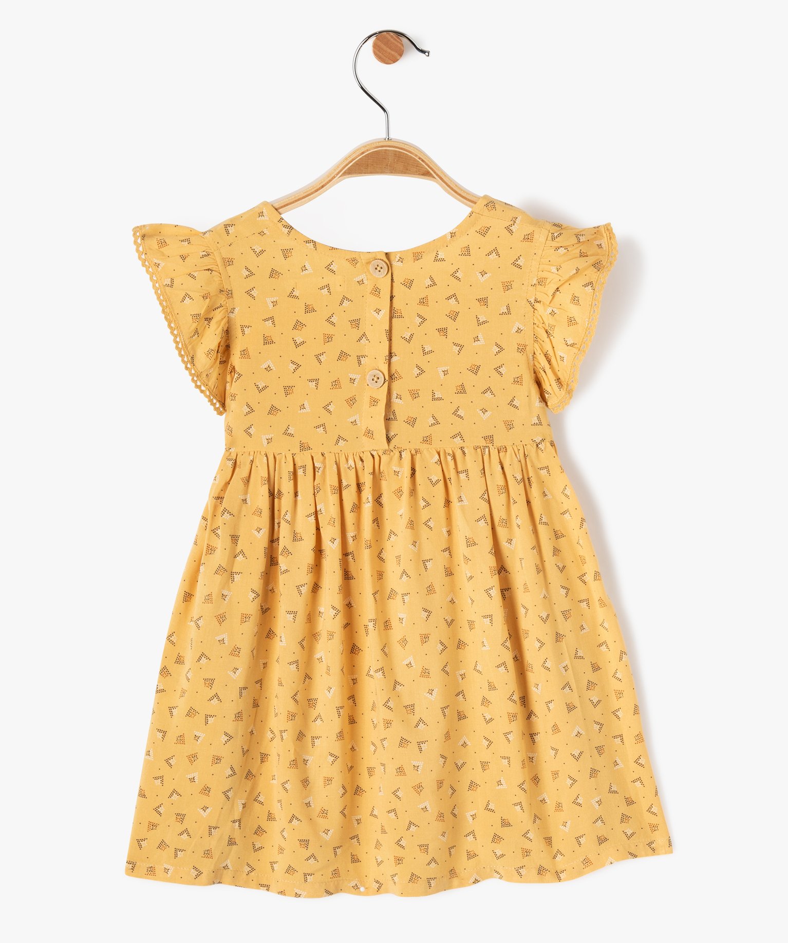 Robe bébé fille imprimée avec smocks et volants jaune | GEMO