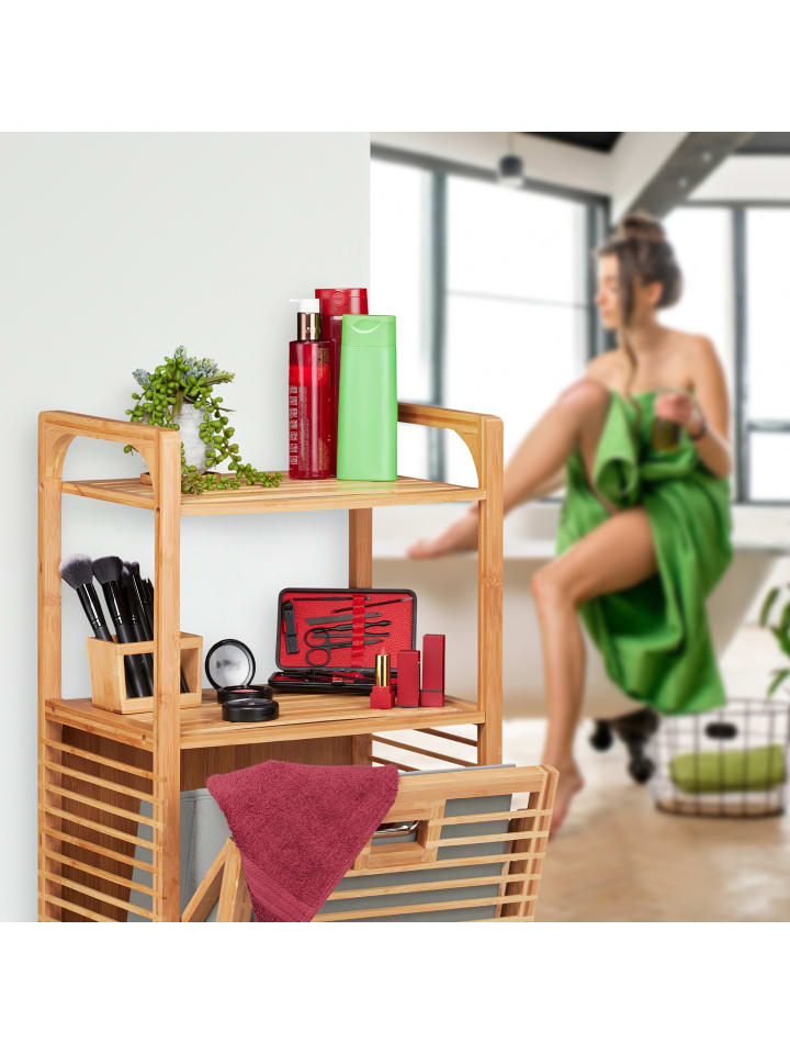 relaxdays Badregal in Natur/Grau - (B)40 x (H)95 x (T)30 cm günstig kaufen onesize