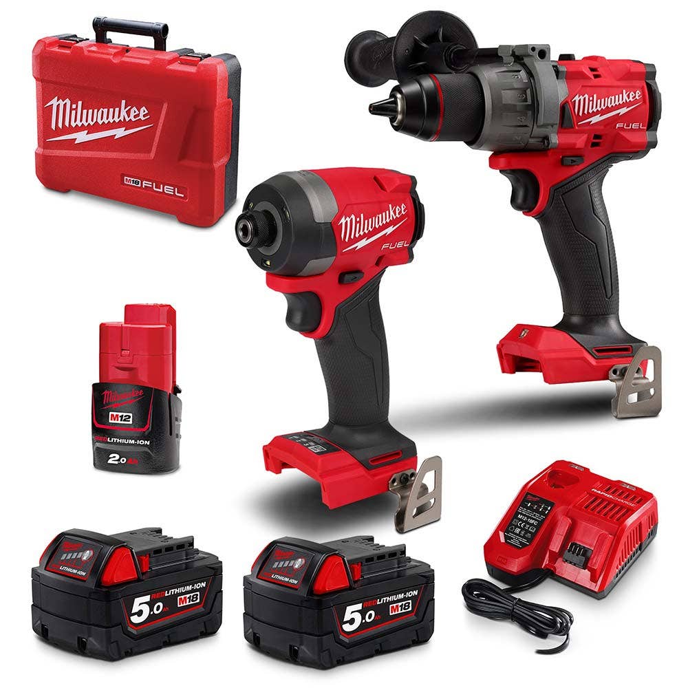 Pacote de 2 baterias MILWAUKEE FUEL™ 18V: 1 x 2,0 Ah / 2 x 5,0 Ah M18FPP2A3502C