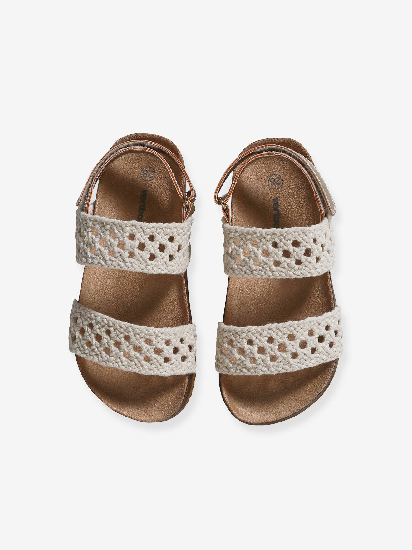 Vertbaudet Kinder Klett-Sandalen in Häkeloptik - beige