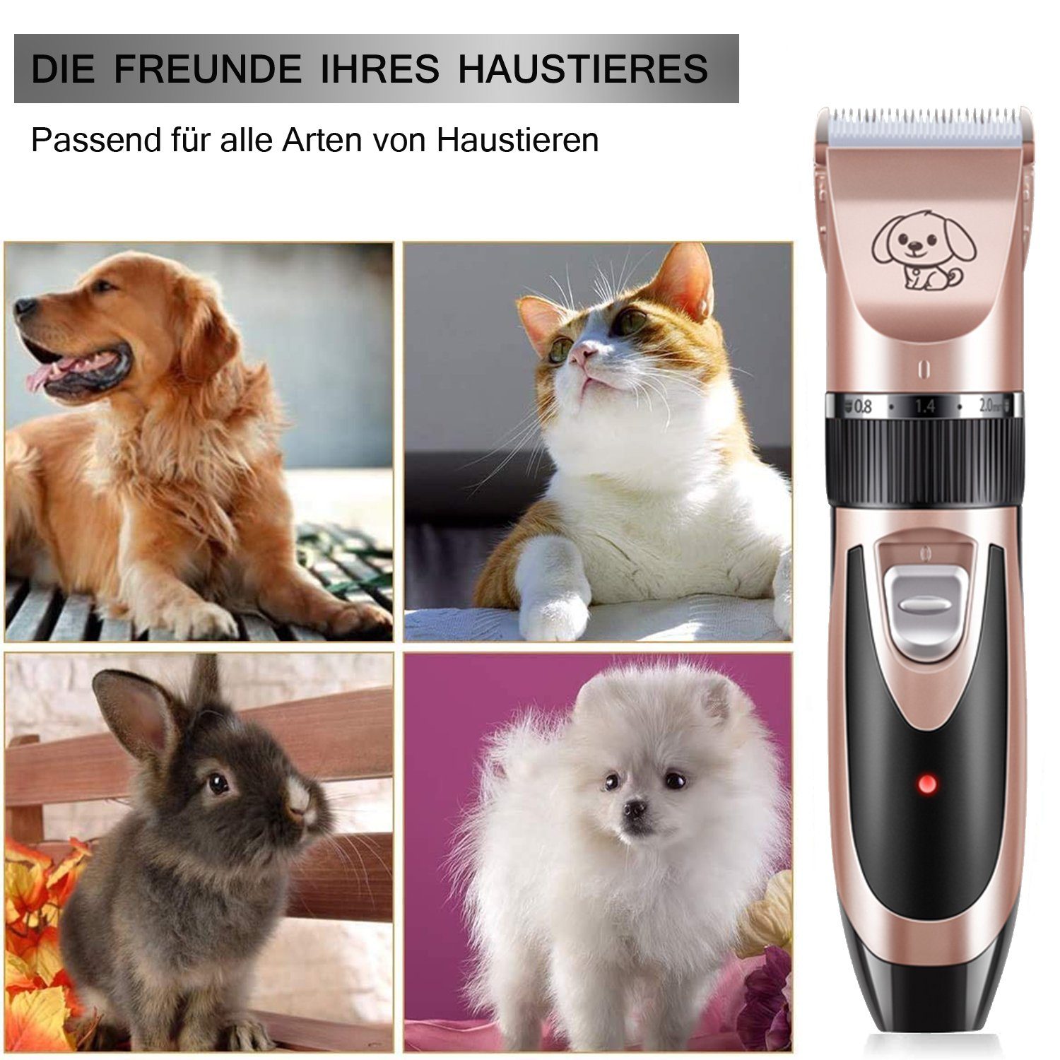 KINSI Hundeschermaschine Hundeschermaschine 1500 mAh,Geringes Rauschen,USB-Aufladung,Roségold
