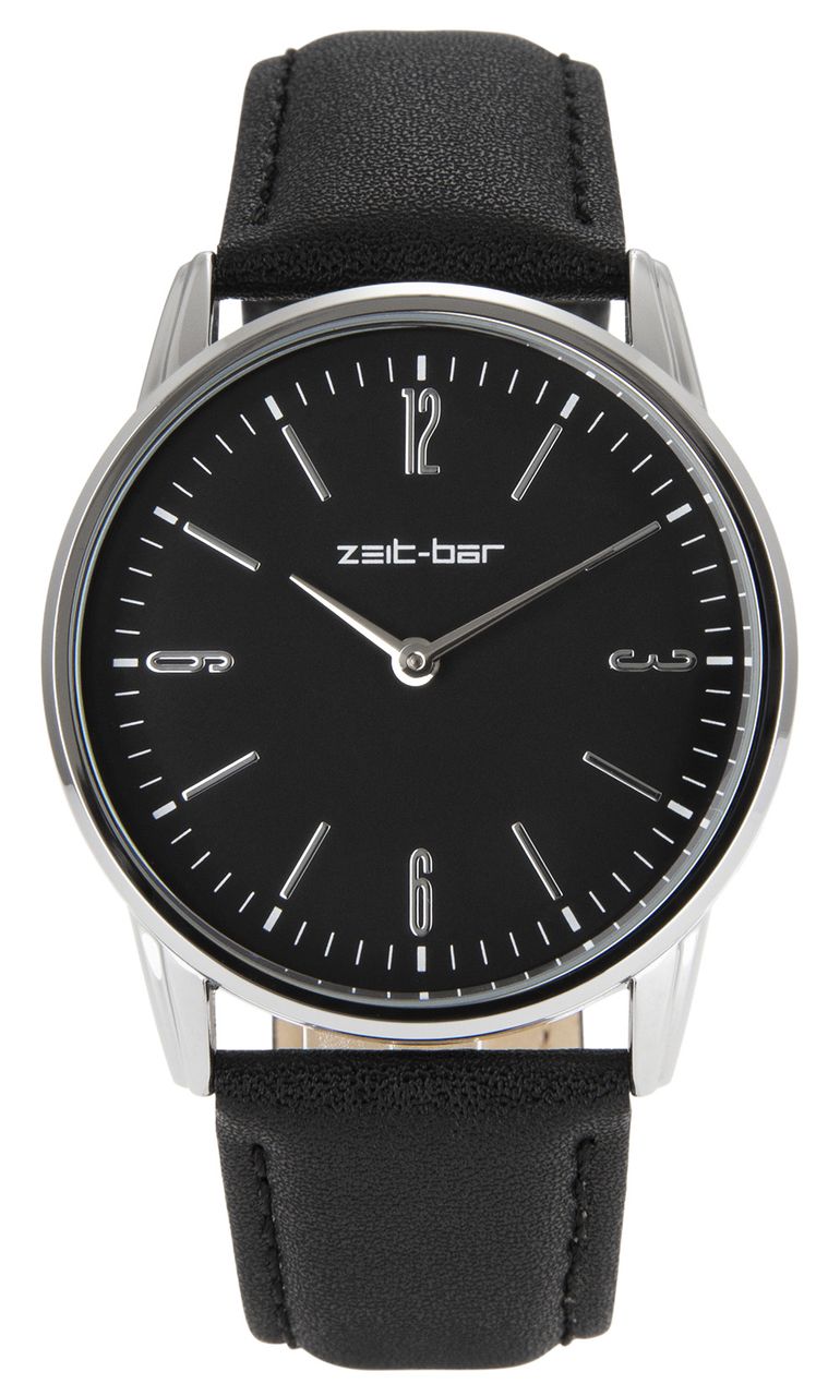 Zeit-Bar Funk-Armbanduhr, Metall-Gehäuse, Leder-Uhrband