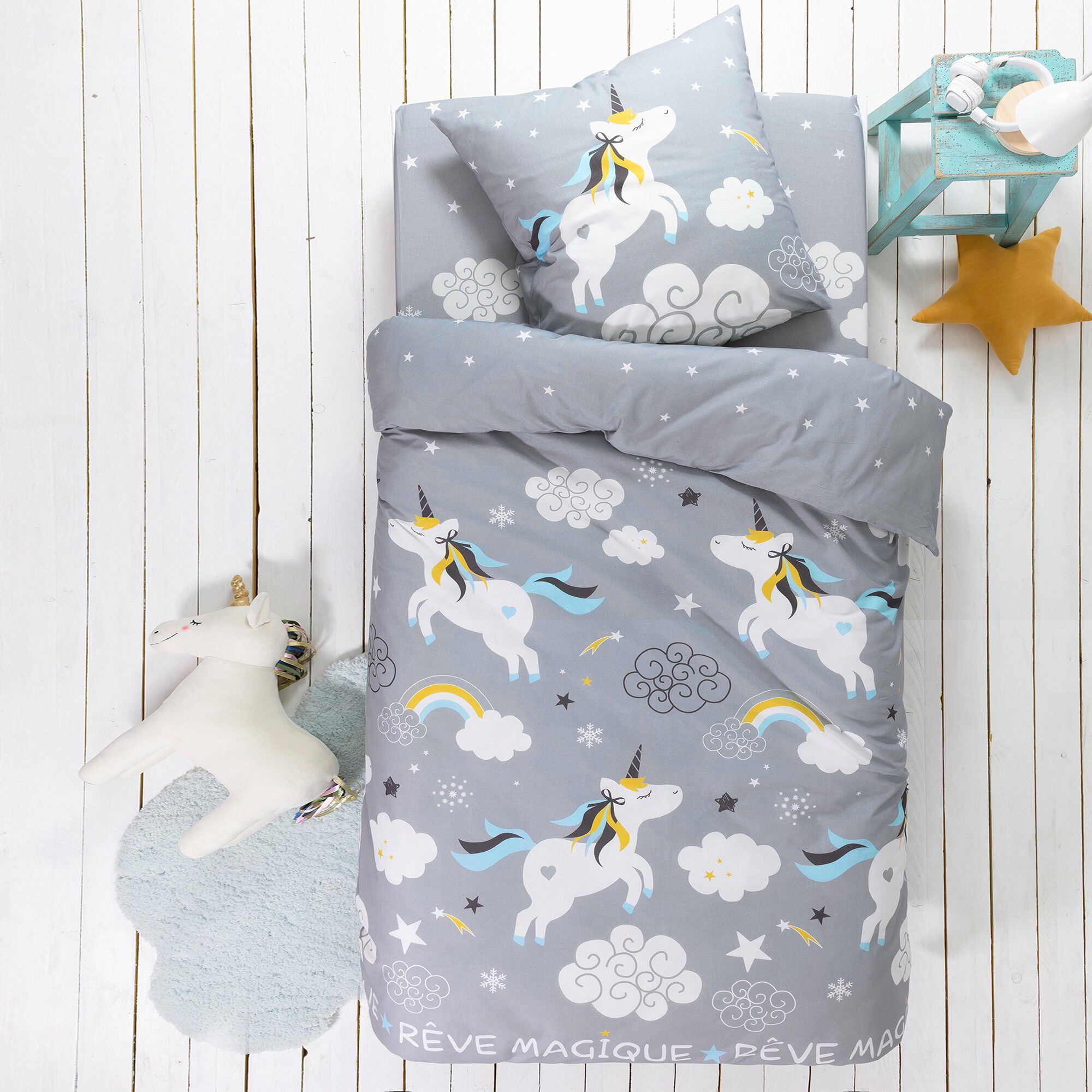 Linge de lit enfant Lilou imprimé licorne 1 personne