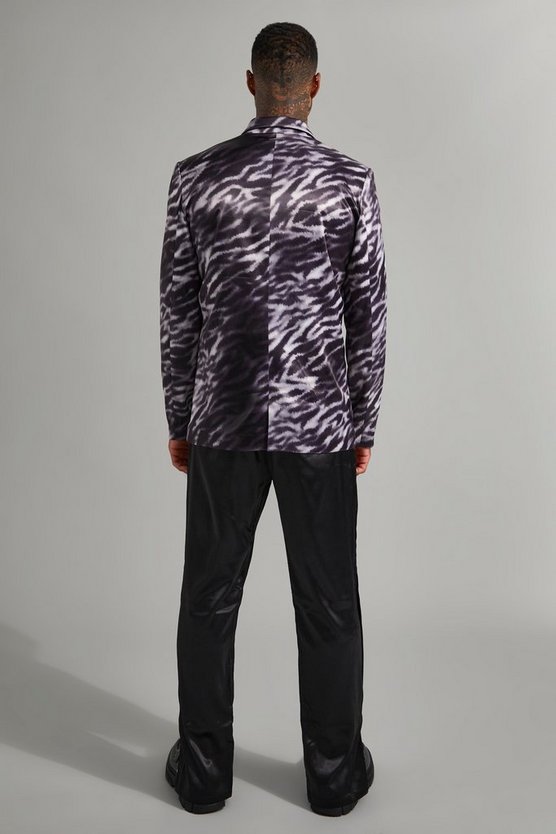 Zweireihige Zebraprint Satin-Blazer