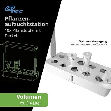 @tec Gewächshaus Mini Pflanzenaufzuchtstation, Zimmergewächshaus, Anzuchtkasten, ideal für Kräuter & Pflanzen, mit LED-Beleuchtung & Bewässerung, inkl. Anzuchttöpfe für 10 Setzlinge, ca. 48x18 cm