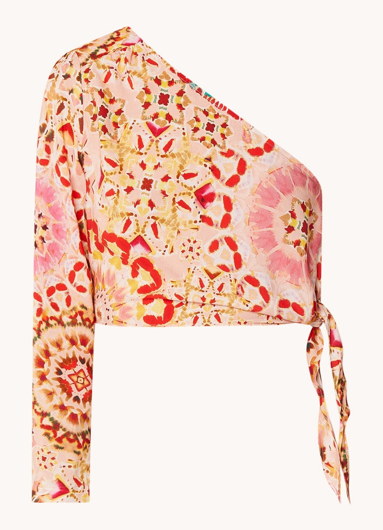 ba&sh Lucia one-shoulder top with print and tie detail