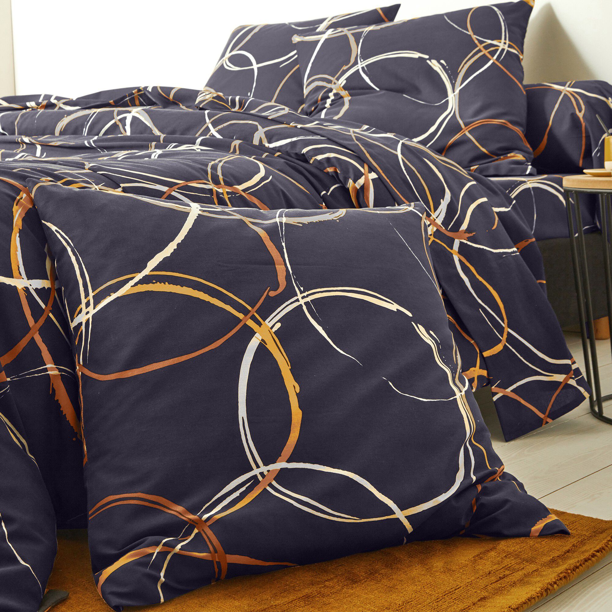 Linge de lit Noémie en polyester-coton imprimé cercles