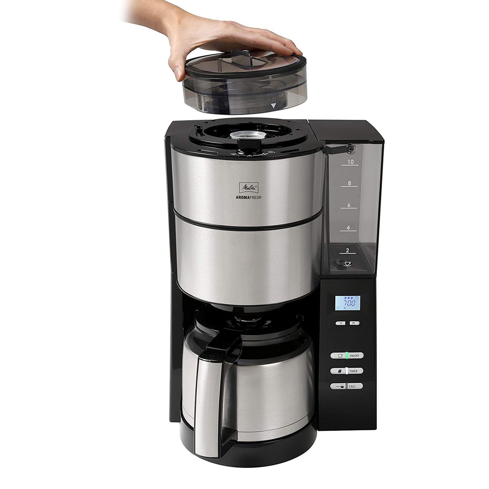 Melitta Filterkaffeemaschine 1021-12 Aroma Fresh Kaffeeautomat Thermo mit Timer und Mahlwerk