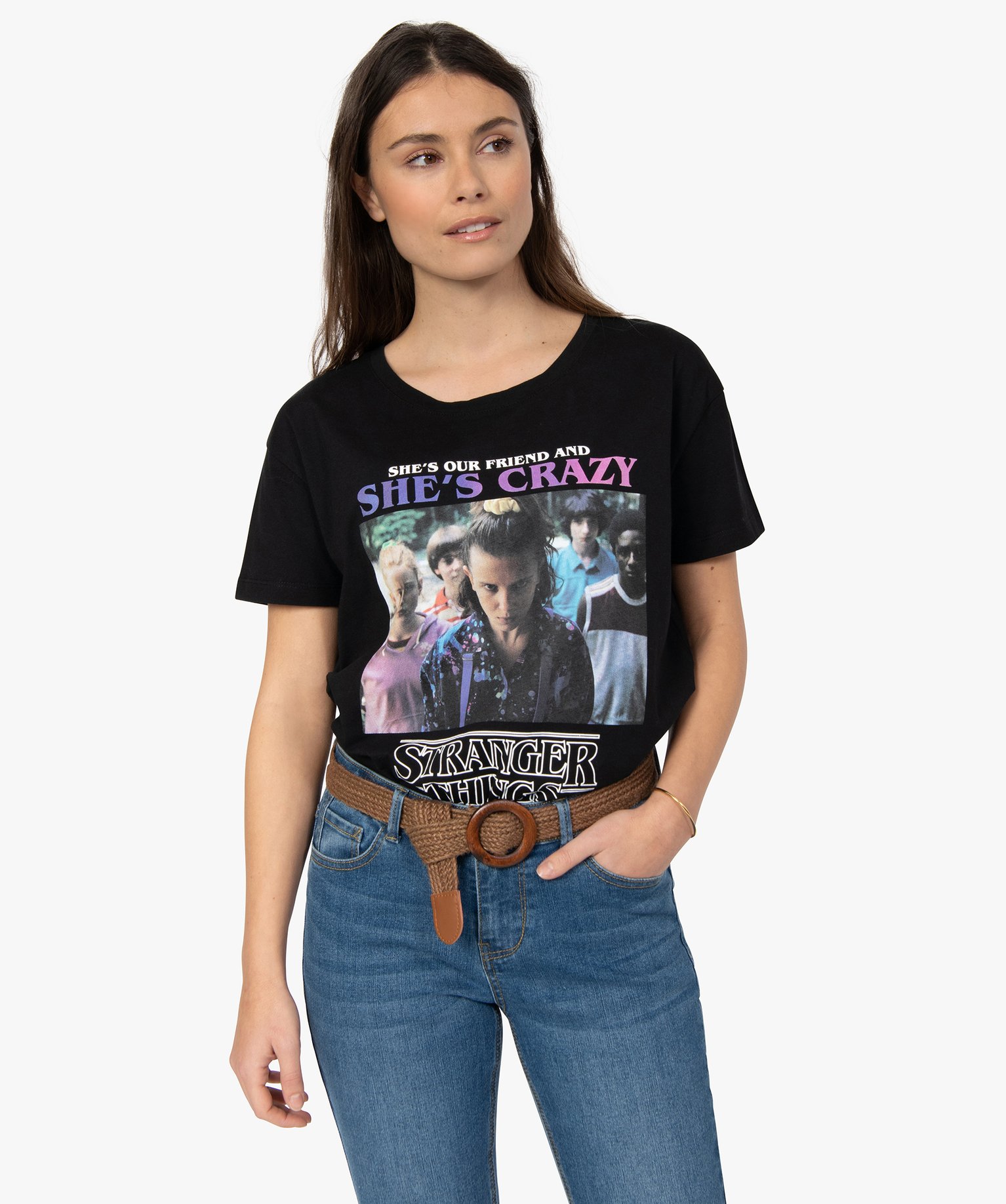 Tee-shirt femme avec motif photo – Stranger Things noir | GEMO