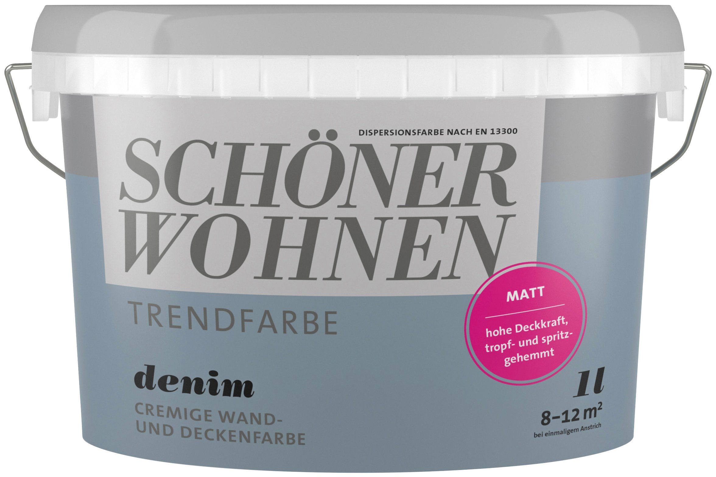 SCHÖNER WOHNEN FARBE Wand- und Deckenfarbe Trendfarbe Denim, 1 Liter, Denim, hochdeckende Wandfarbe - für Allergiker geeignet