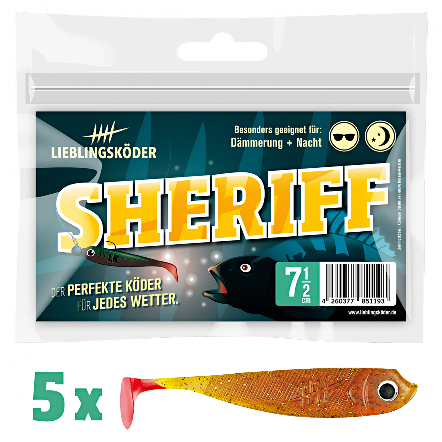 Lieblingsköder Gummifisch Barschköder (7,5 cm, Sheriff)