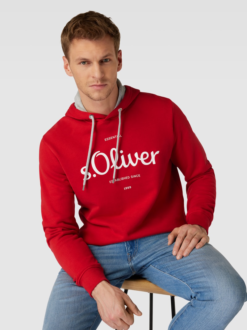Hoodie mit Logo-Print und Kapuze mit Tunnelzug in rot
