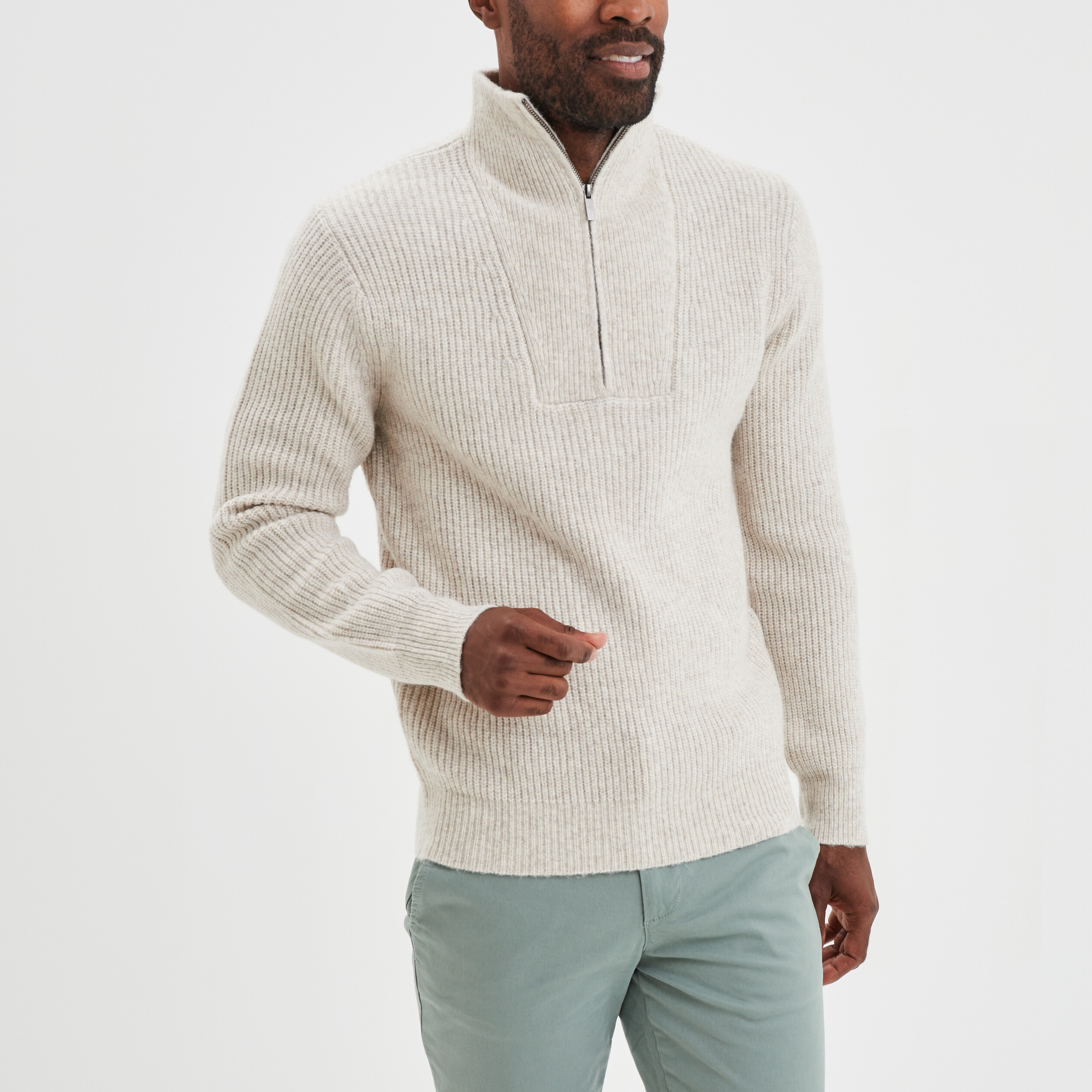 Pull camionneur côtelé beige homme | La Halle