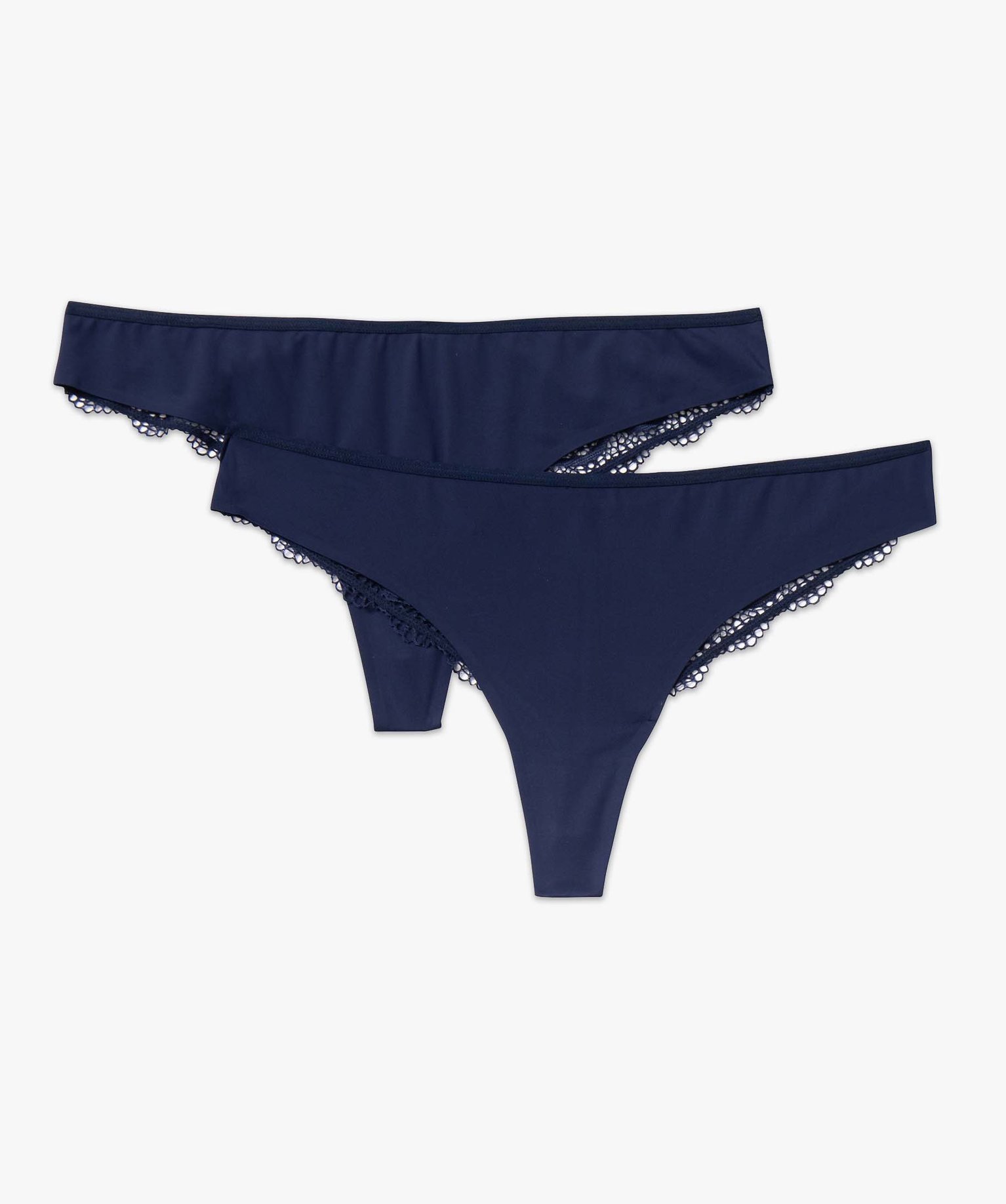 Tanga sans coutures en microfibre et dentelle femme (lot de 2) bleu | GEMO