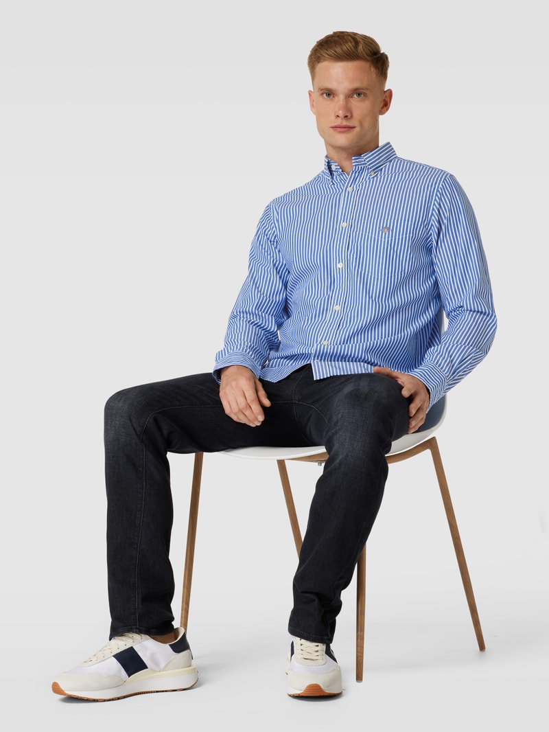 Regular Fit Freizeithemd mit Streifenmuster Modell 'POPLIN' in blau