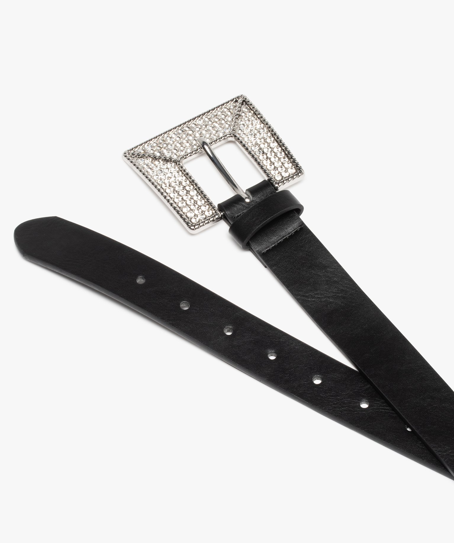 Ceinture femme à grosse boucle strass noir | GEMO