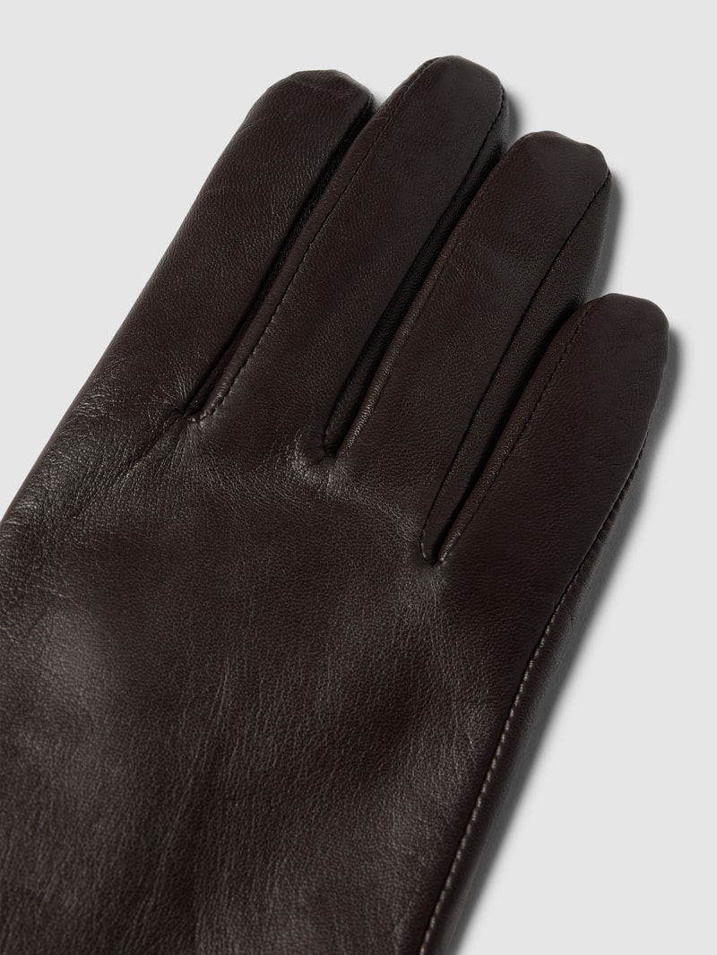 Lederhandschuhe mit Label-Applikation Modell 'CLASSIC' in dunkelbraun
