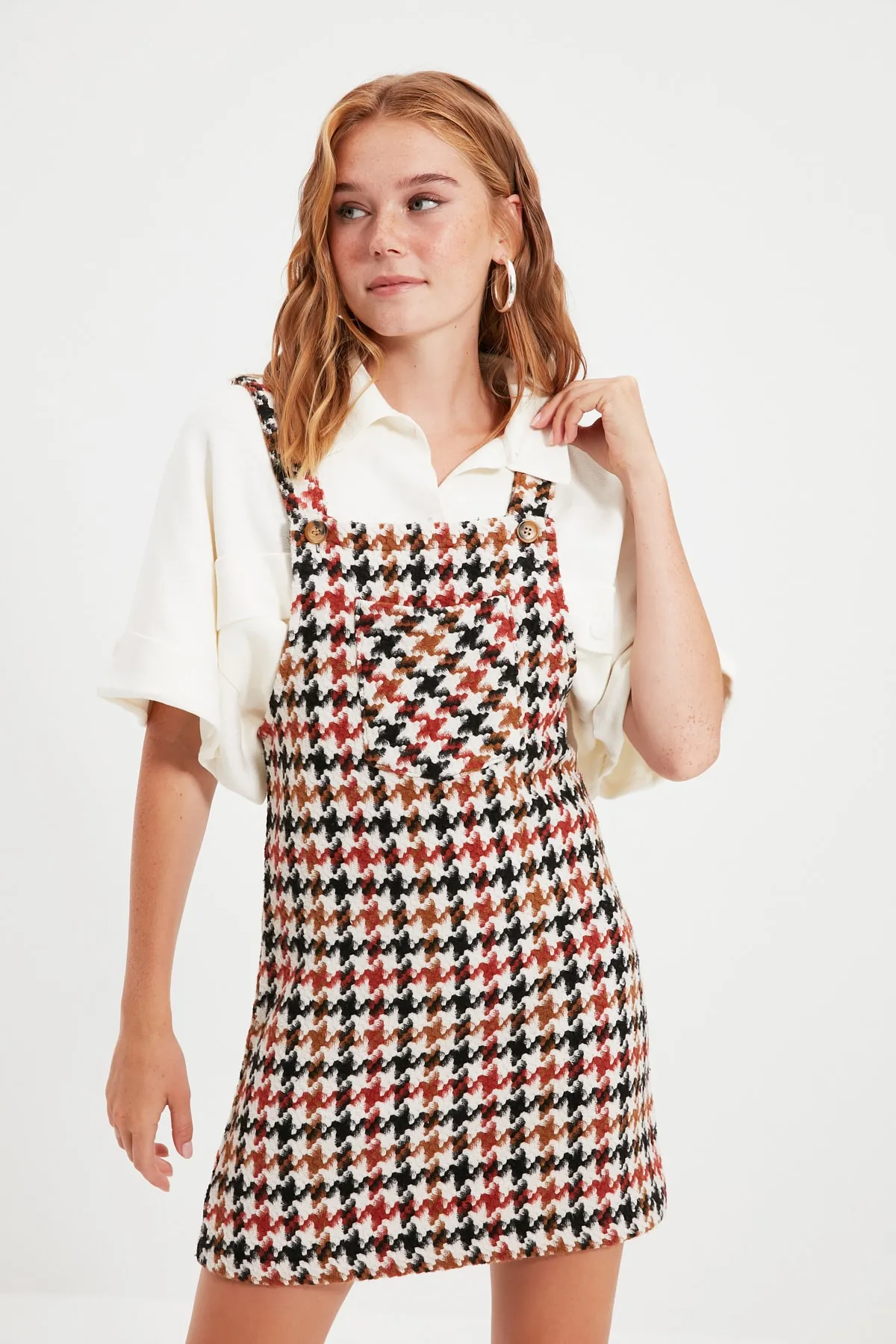 Trendyol Collection  Ecrufarbenes, gewebtes, kariertes, gemustertes Gilet-Kleid TWOAW20EL0208