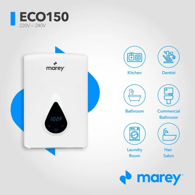 Marey ECO150 220 Volt Electrical Tankless Water Heater with SMART Technology.