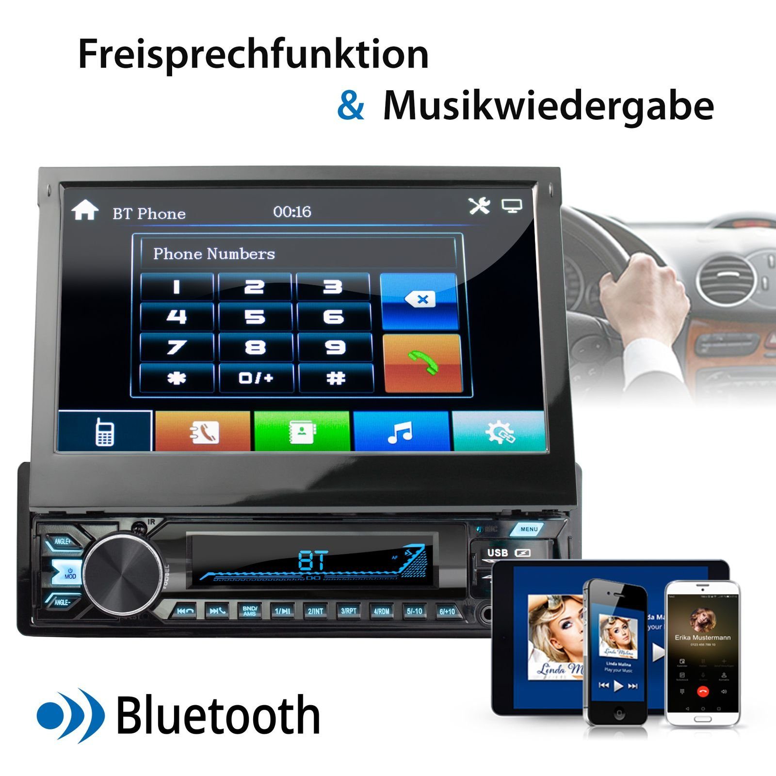 XOMAX XM-V780 Autoradio mit DAB+ plus, 7 Zoll Bildschirm, Bluetooth, 1 DIN Autoradio