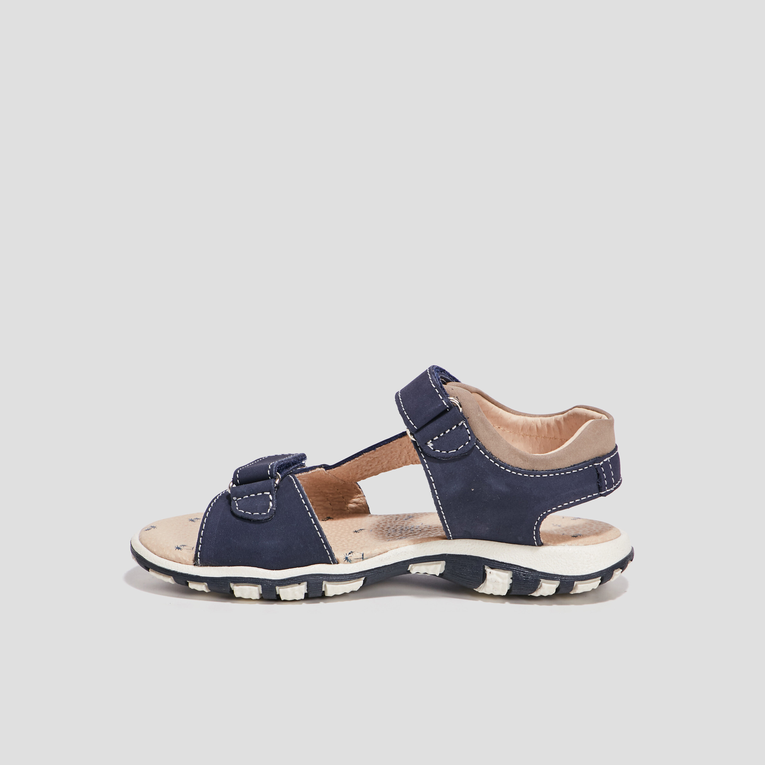 Sandales à scratchs en cuir bleu marine garçon | La Halle