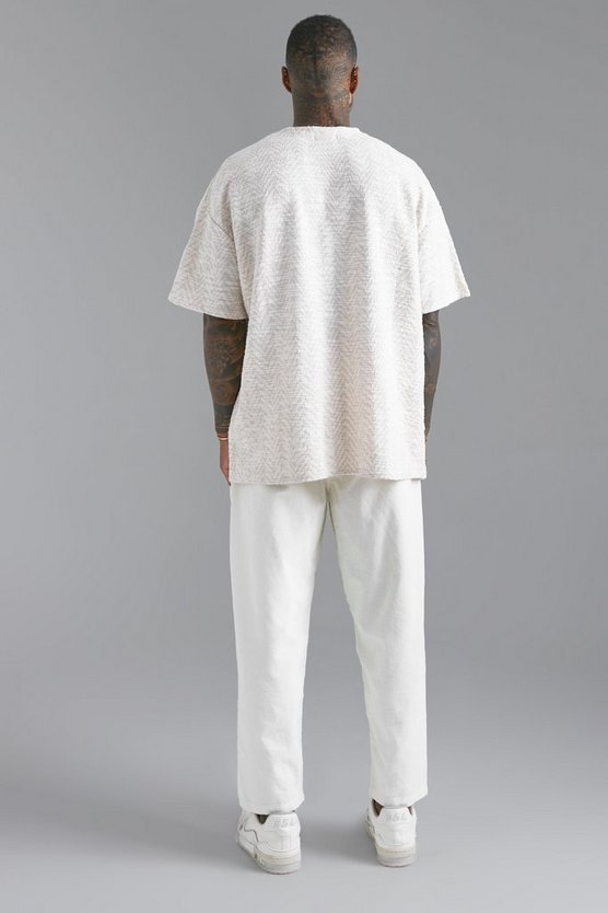 Oversize Jacquard T-Shirt mit Fischgräten-Print