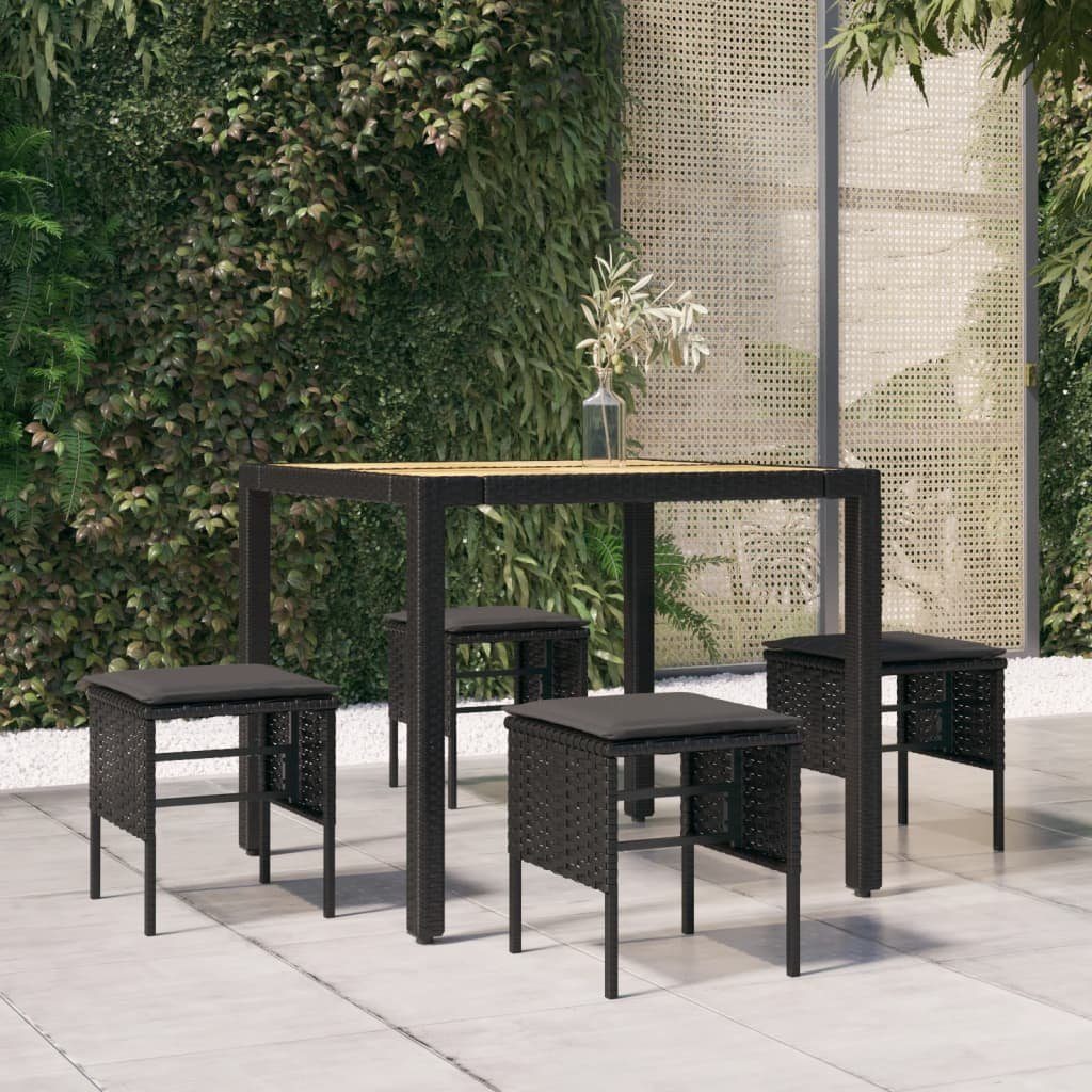 vidaXL Loungesofa Gartenhocker mit Kissen 4 Stk. Schwarz Poly Rattan, 4 Teile