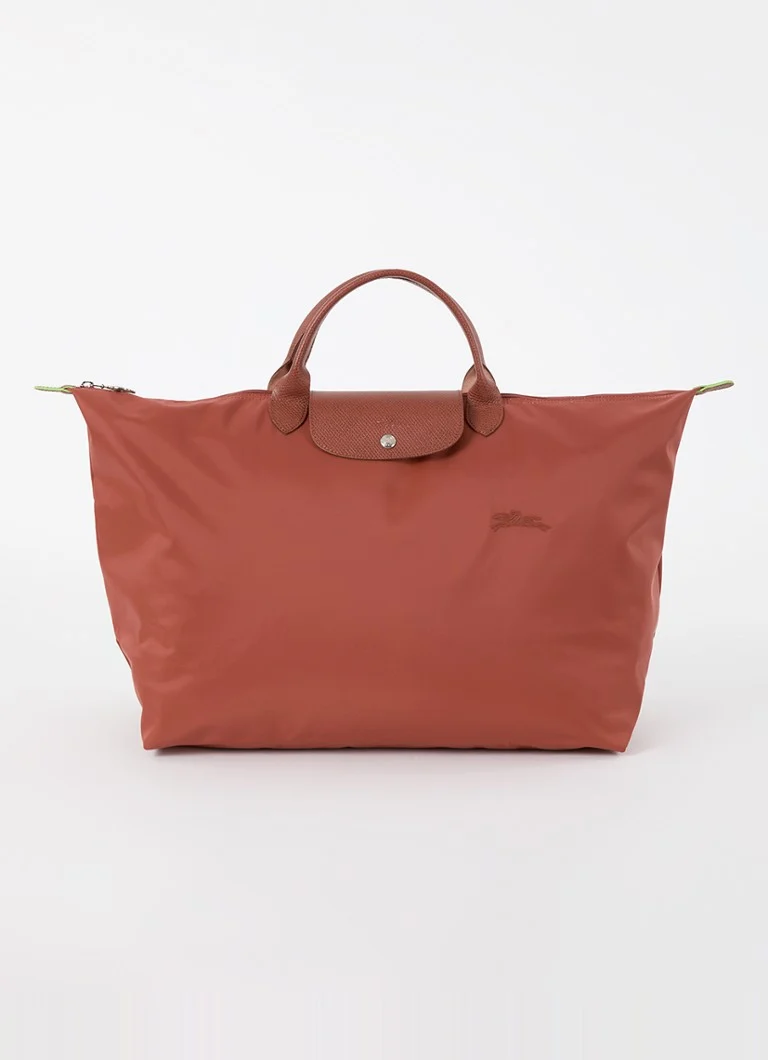 Bolsa de fim de semana Longchamp Le Pliage Green S com detalhes em couro.