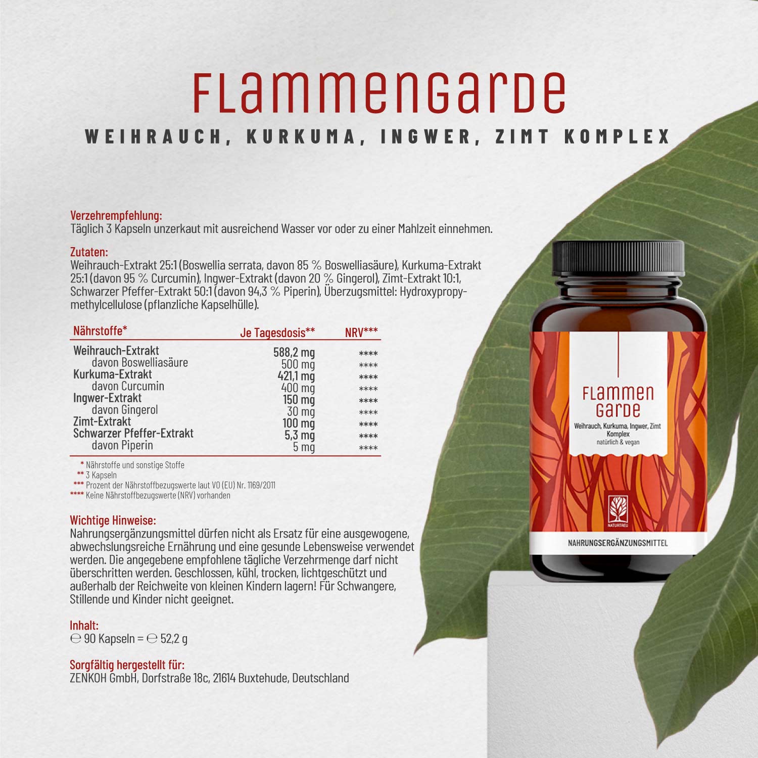 Kurkuma Weihrauch Komplex mit Ingwer und Zimt - Flammengarde - NATURTREU®